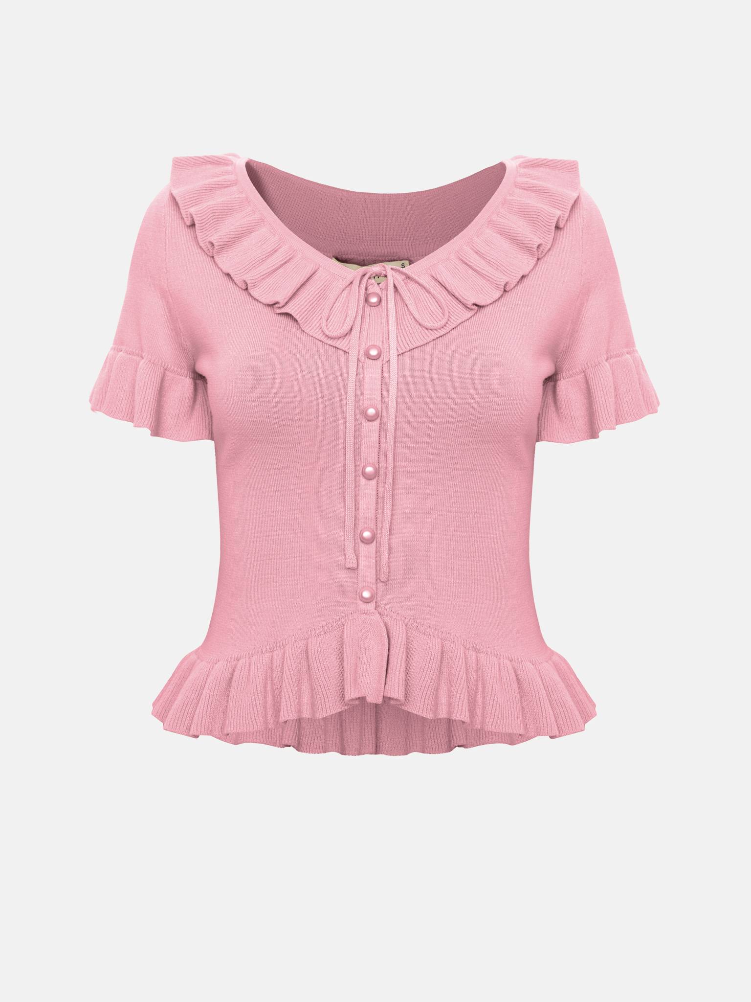 Кардиган гладкой вязки с короткими рукавами и оборками