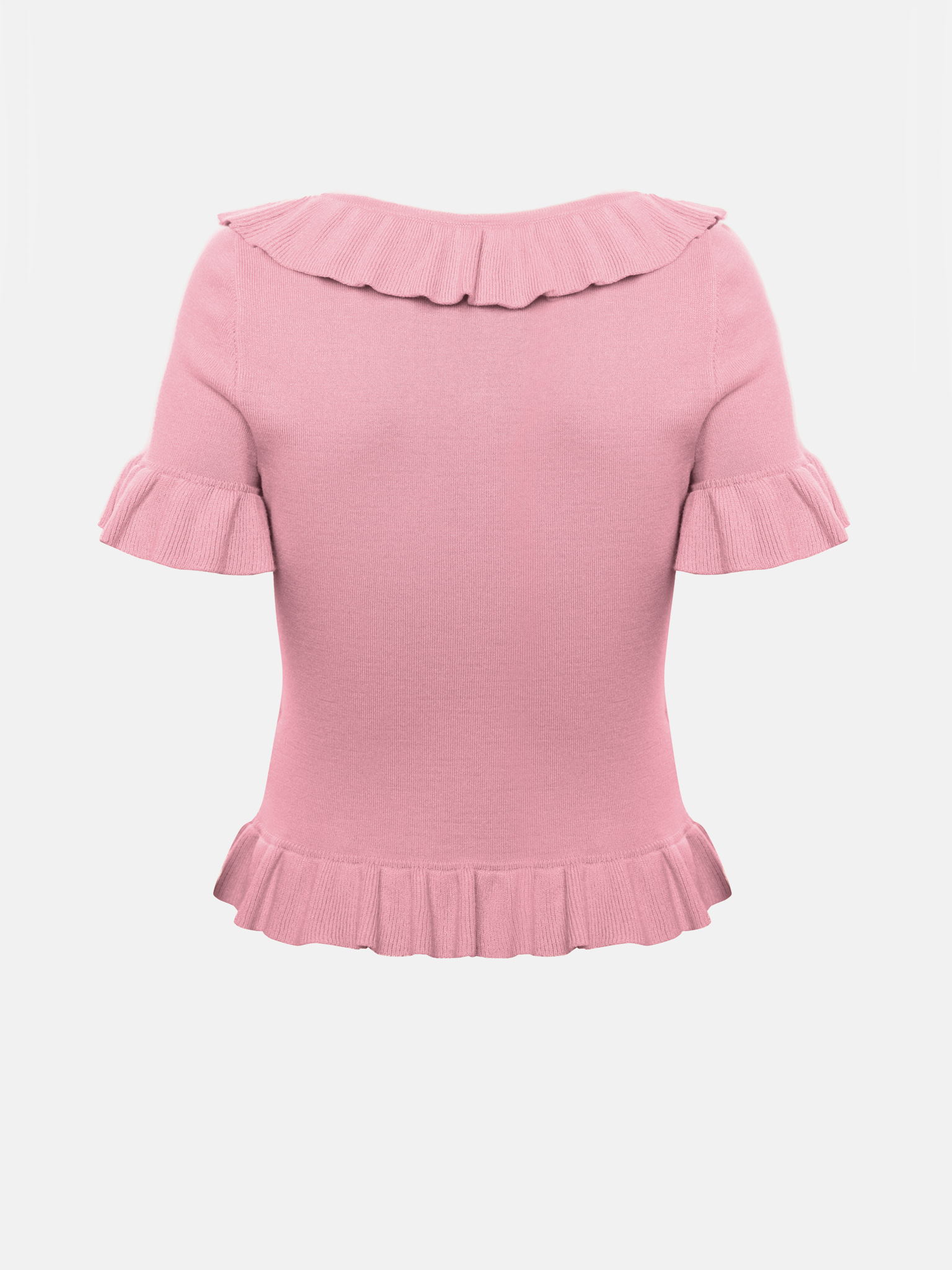 Кардиган гладкой вязки с короткими рукавами и оборками