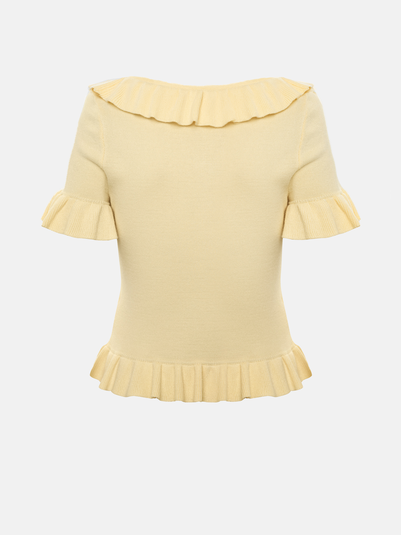 Кардиган гладкой вязки с короткими рукавами и оборками