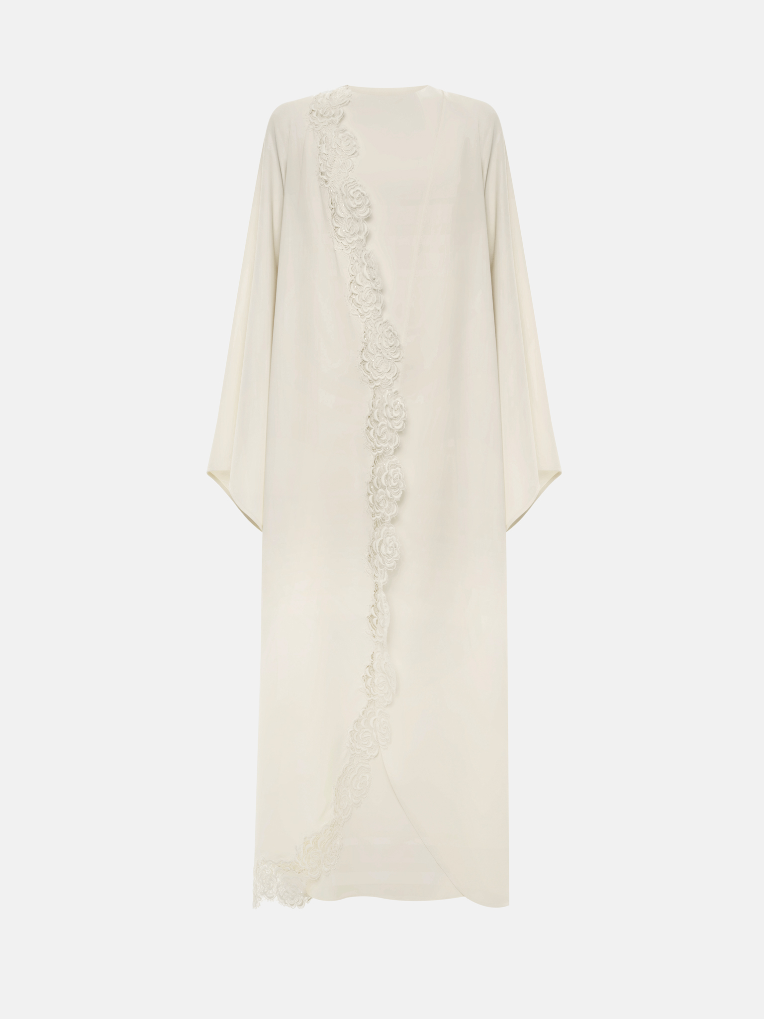 Maxi dress with voluminous cape and lace decoration