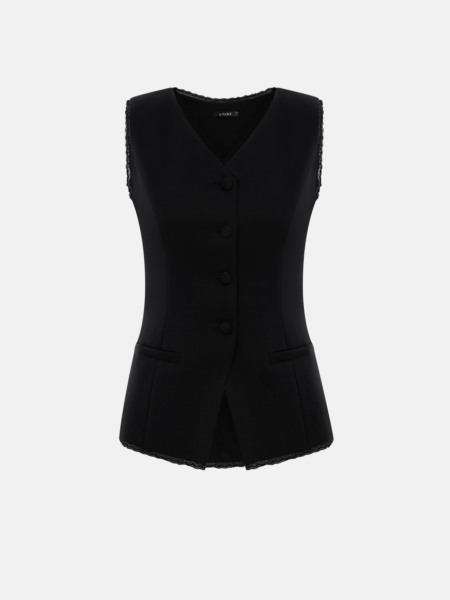 Fitted viscose waistcoat with openwork detailing