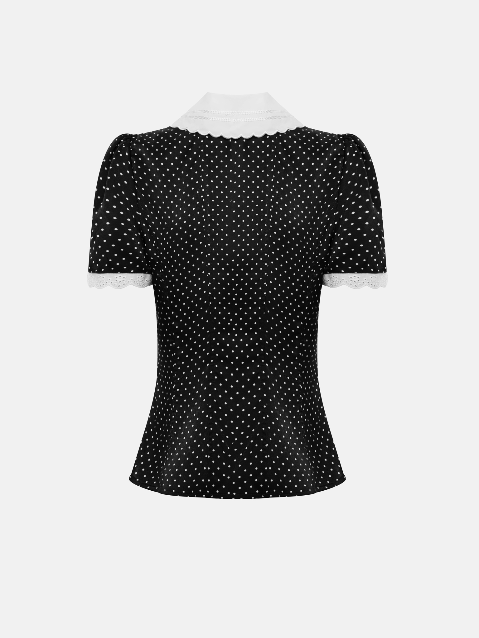 Polka dot blouse with a statement turn-down collar