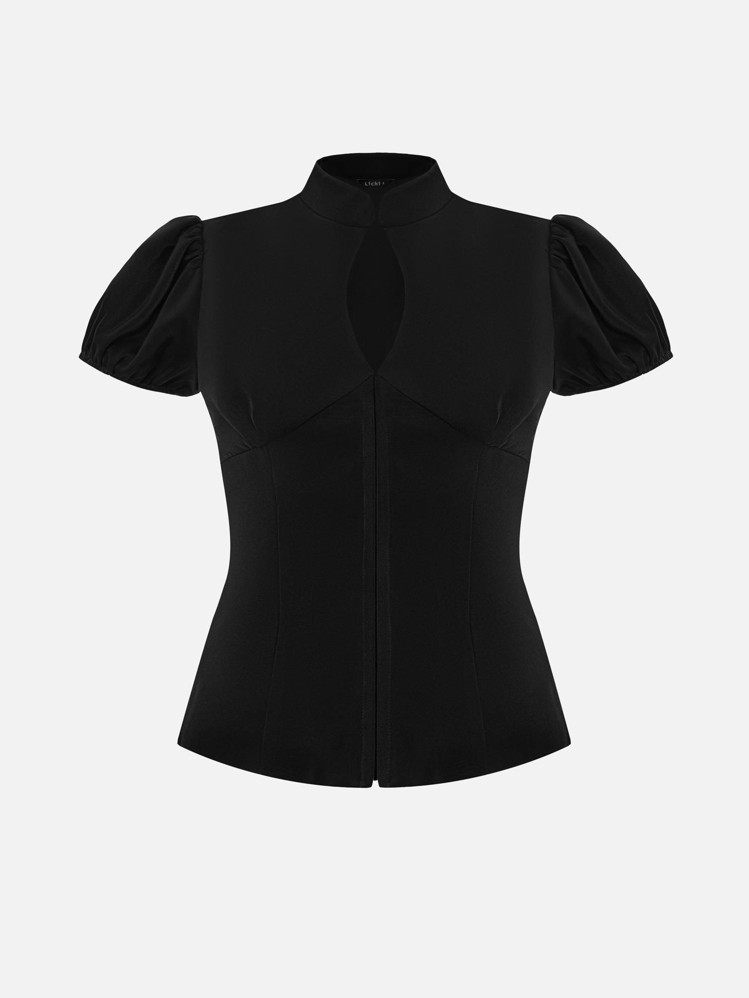 Fitted blouse with a high collar and concealed fastening