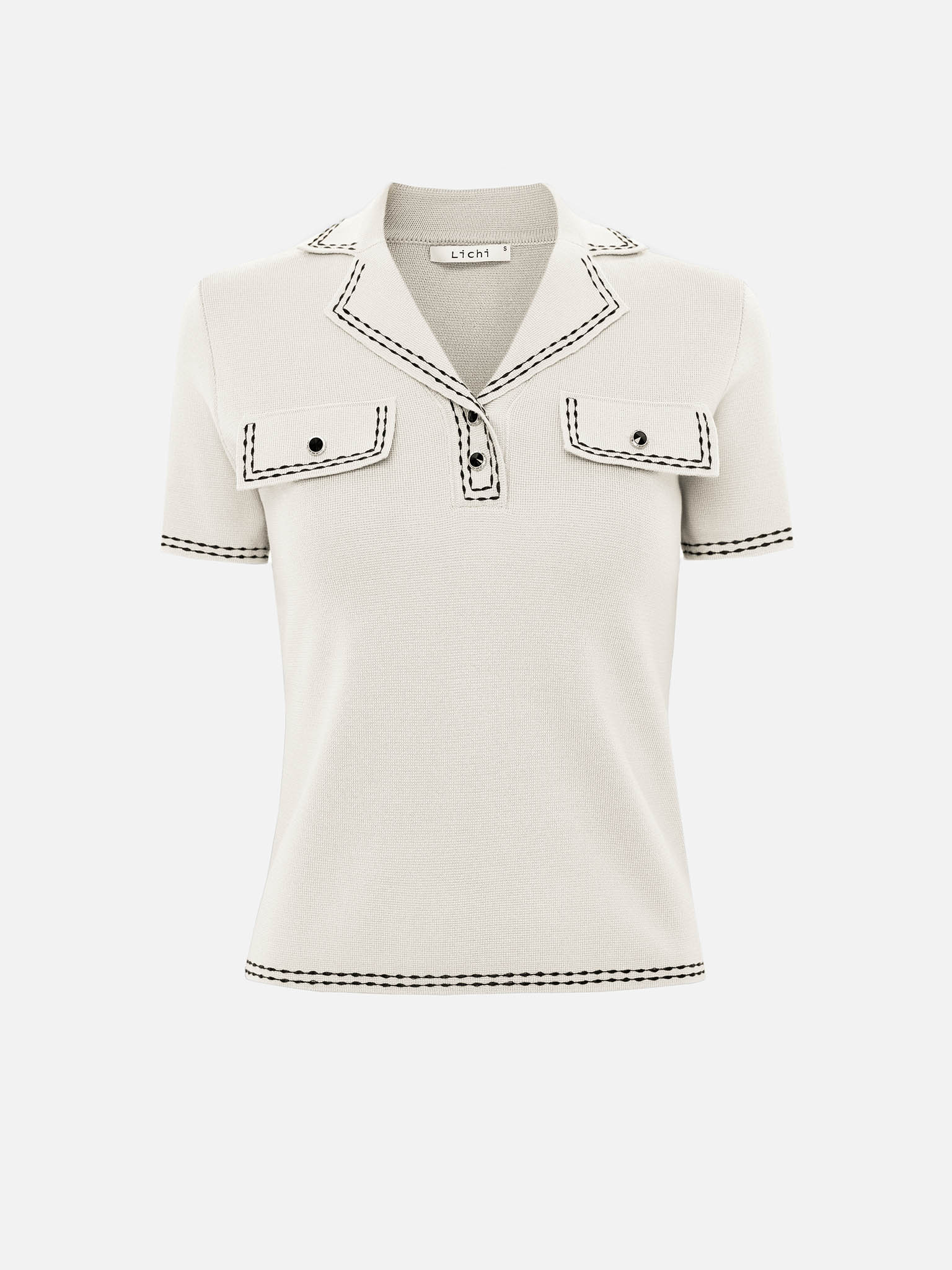 Поло из вискозы с отложным воротником и контрастной строчкой