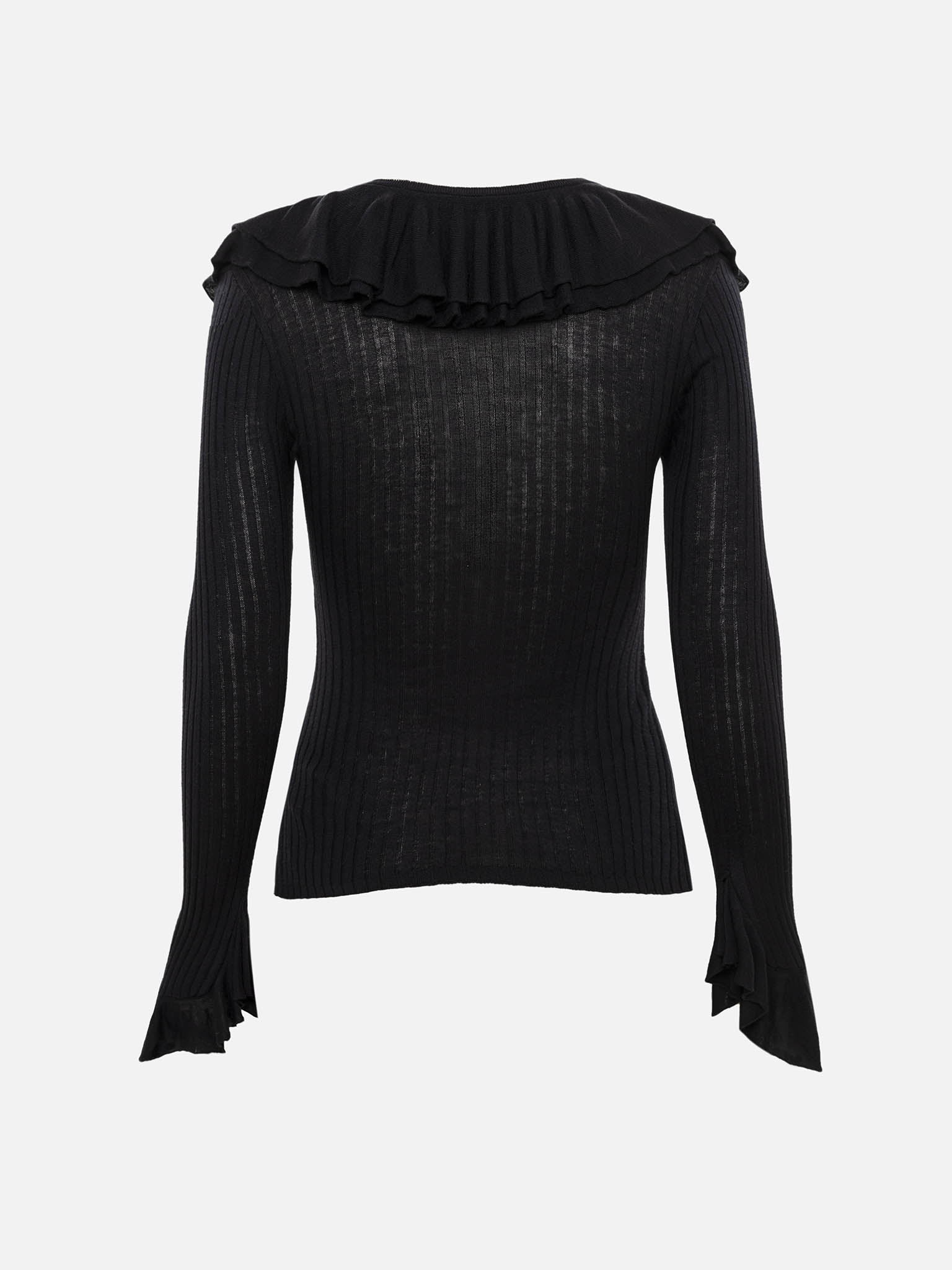 Блуза из вискозы в рубчик с воланами на воротнике