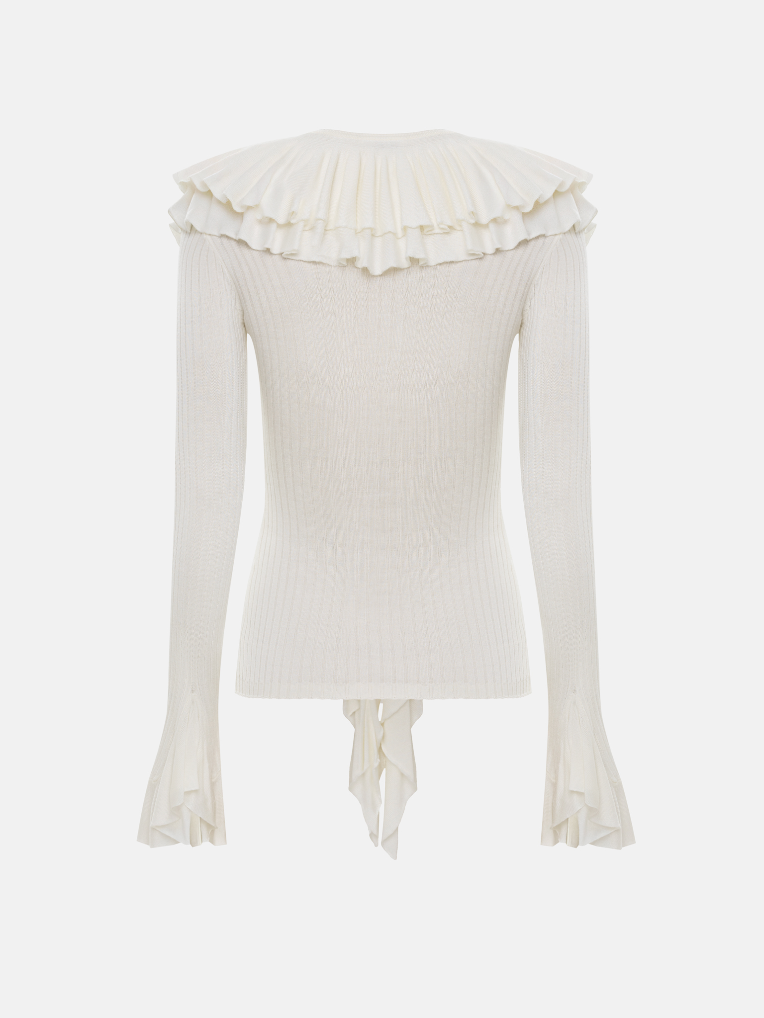 Ribbed viscose blouse with ruffles on the collar