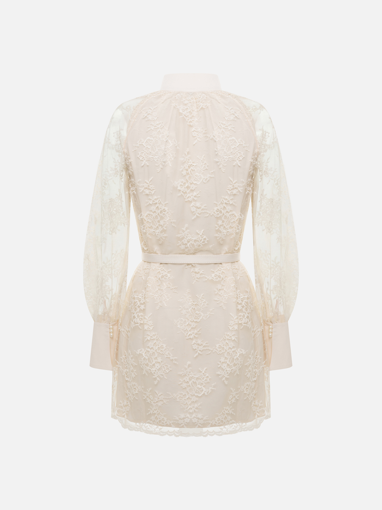 Guipure mini dress with eco-leather belt