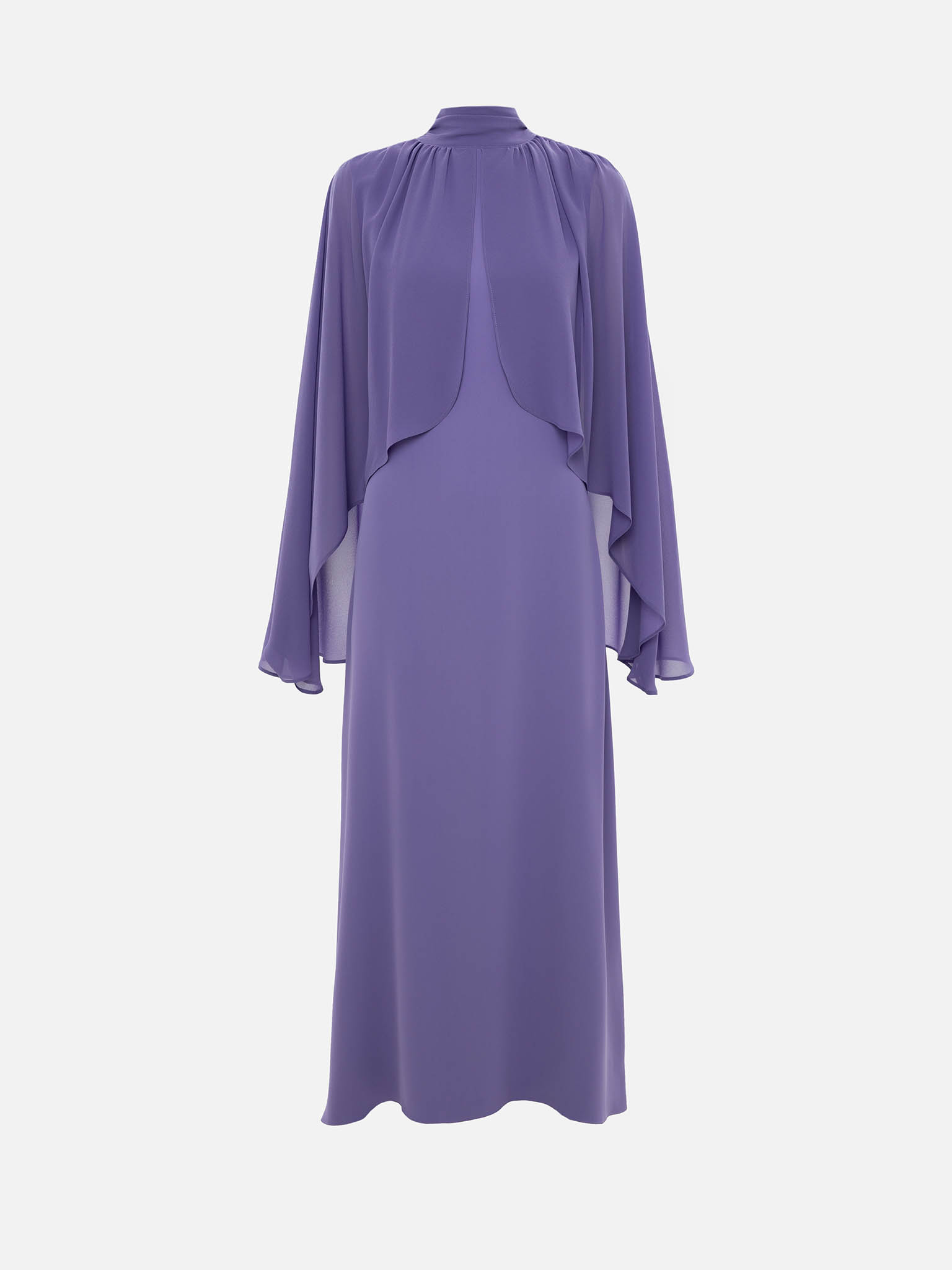 Maxi dress with voluminous sleeves and bow at the neck