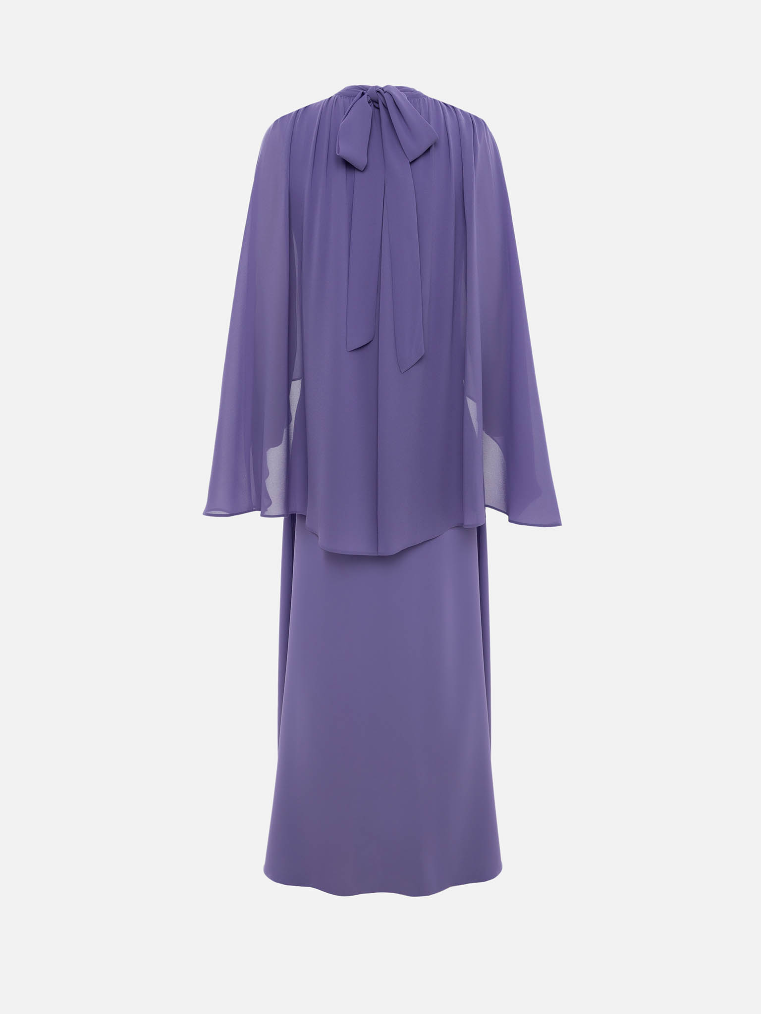 Maxi dress with voluminous sleeves and bow at the neck