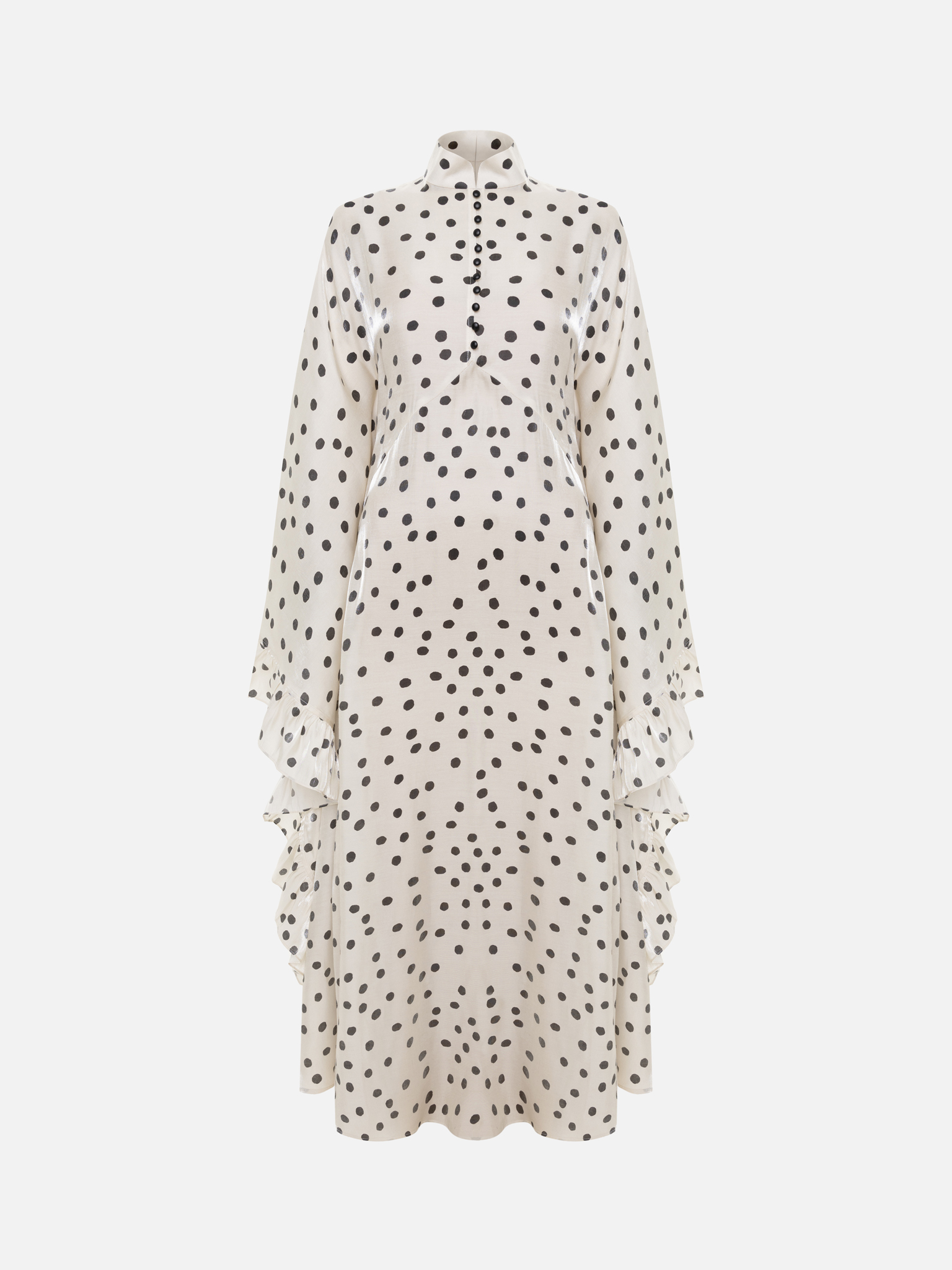 فستان ماكسي منقط بأكمام مكشكشة