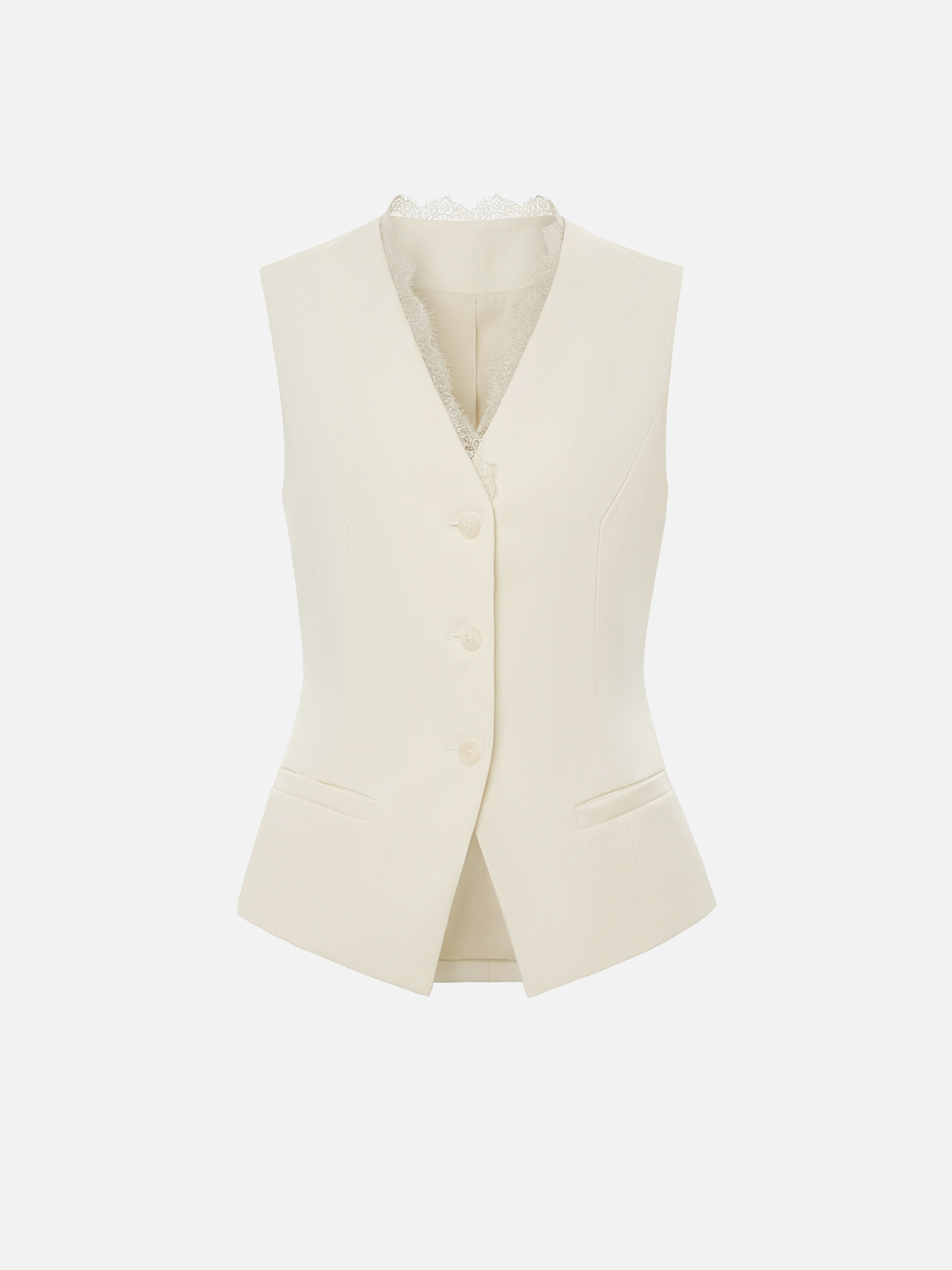 Waistcoat in suiting fabric with lace decor