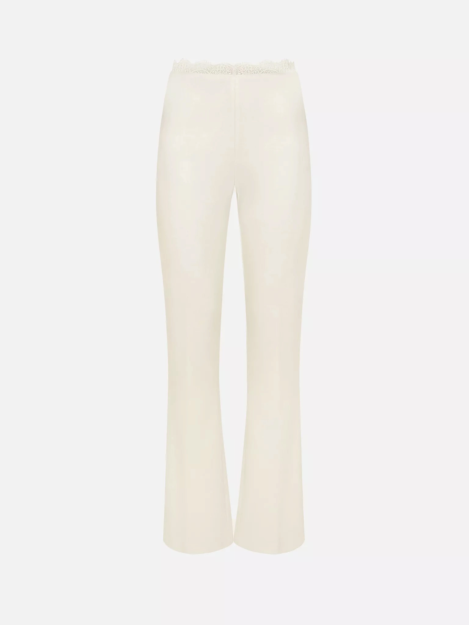 Flared trousers in suiting fabric with lace decor