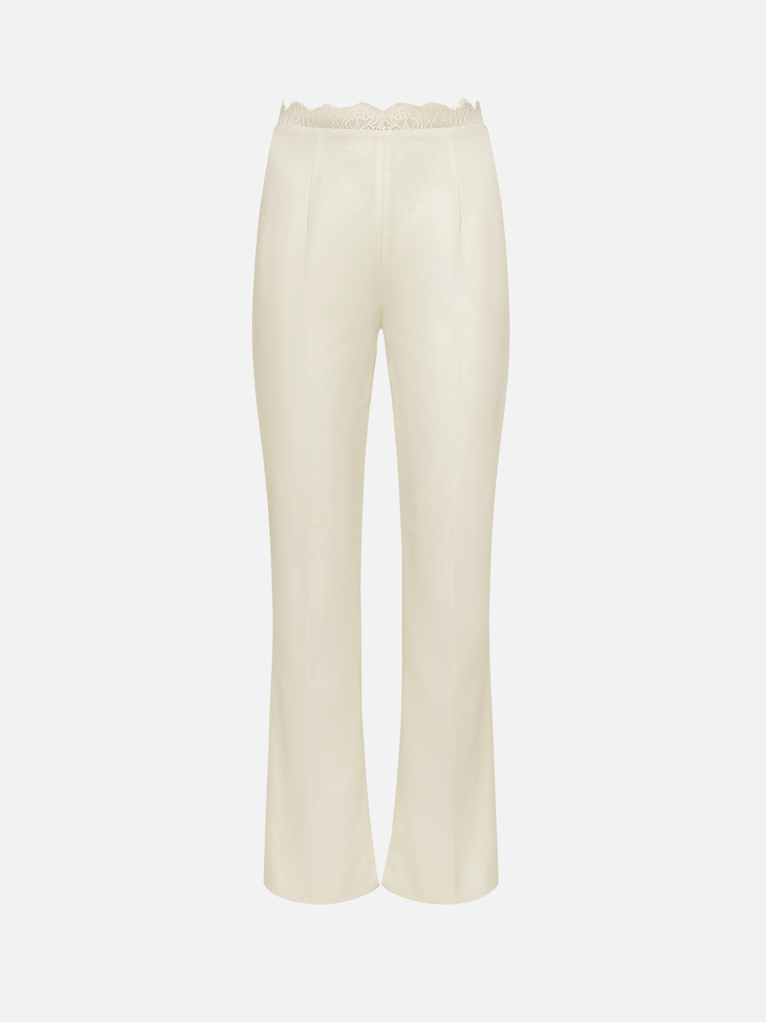 Flared trousers in suiting fabric with lace decor