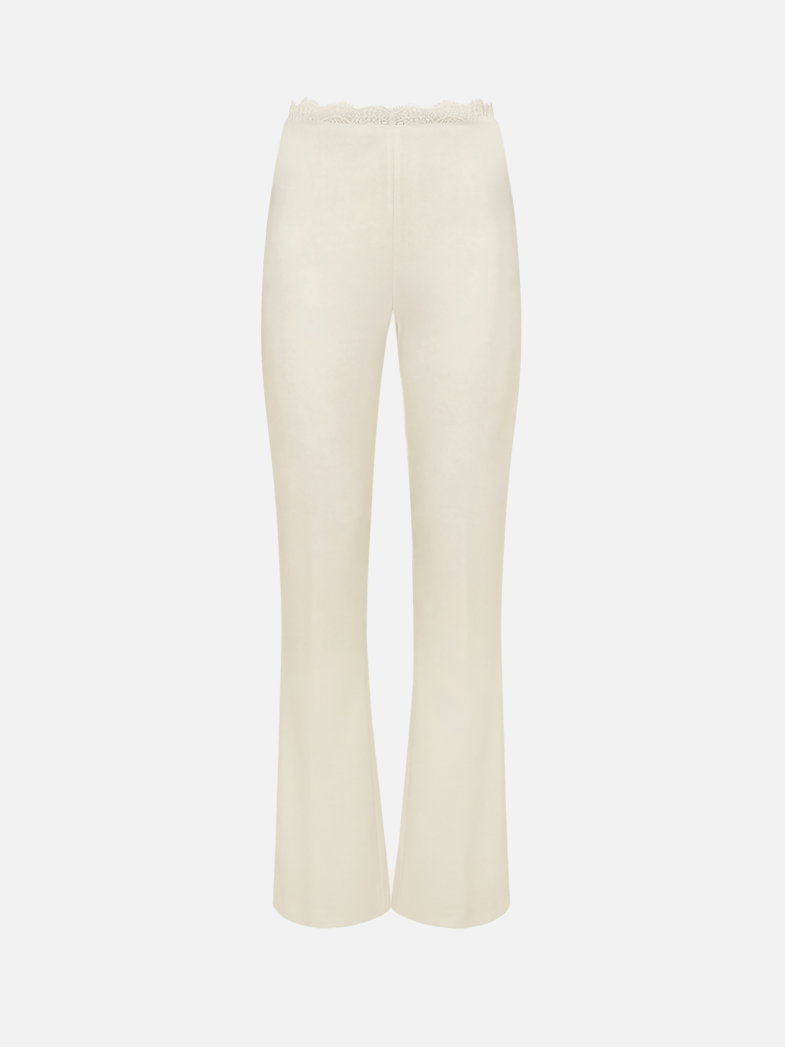 Flared trousers in suiting fabric with lace decor