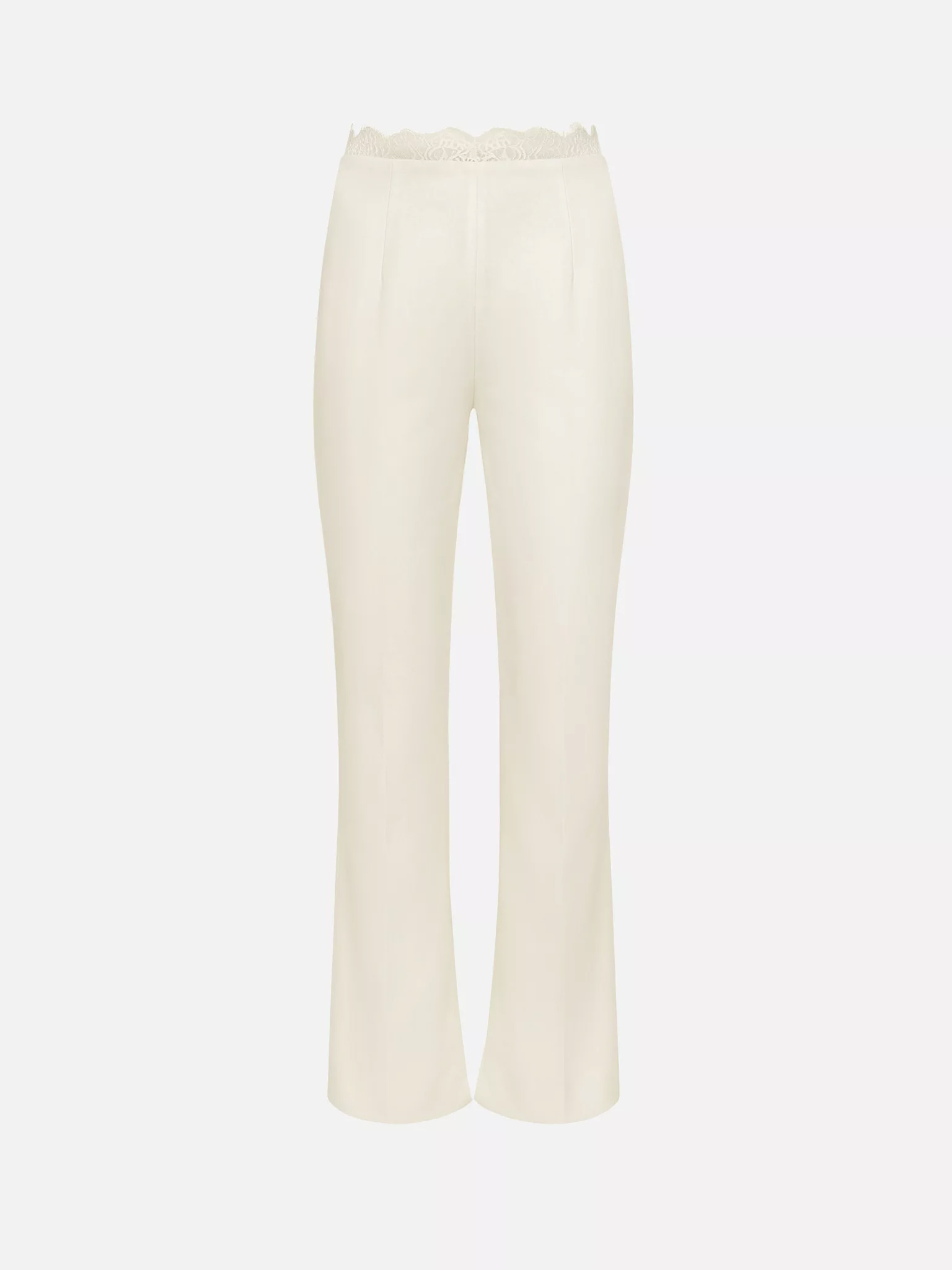 Flared trousers in suiting fabric with lace decor
