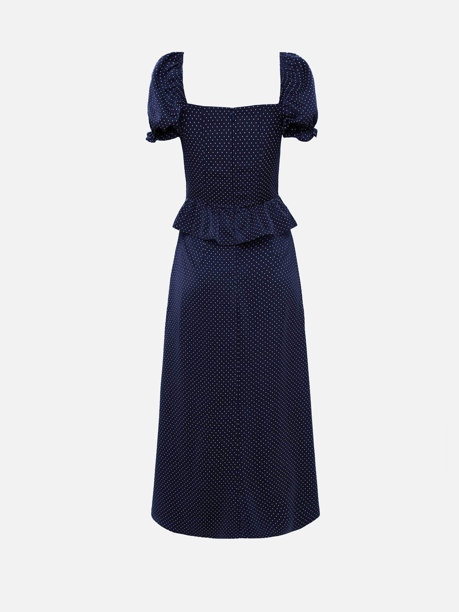 Polka-dot midi dress with a peplum waist