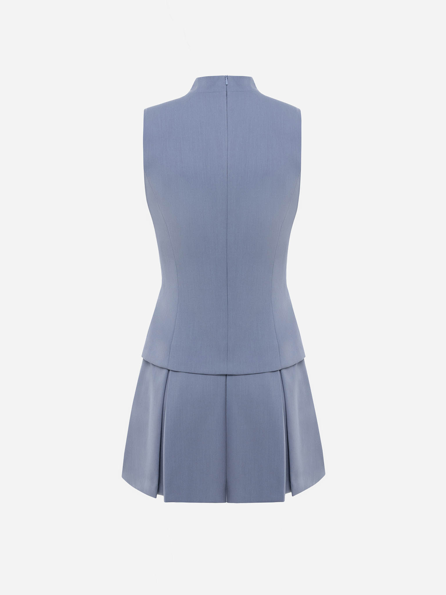 Mini dress with a stand-up collar and a pleated skirt