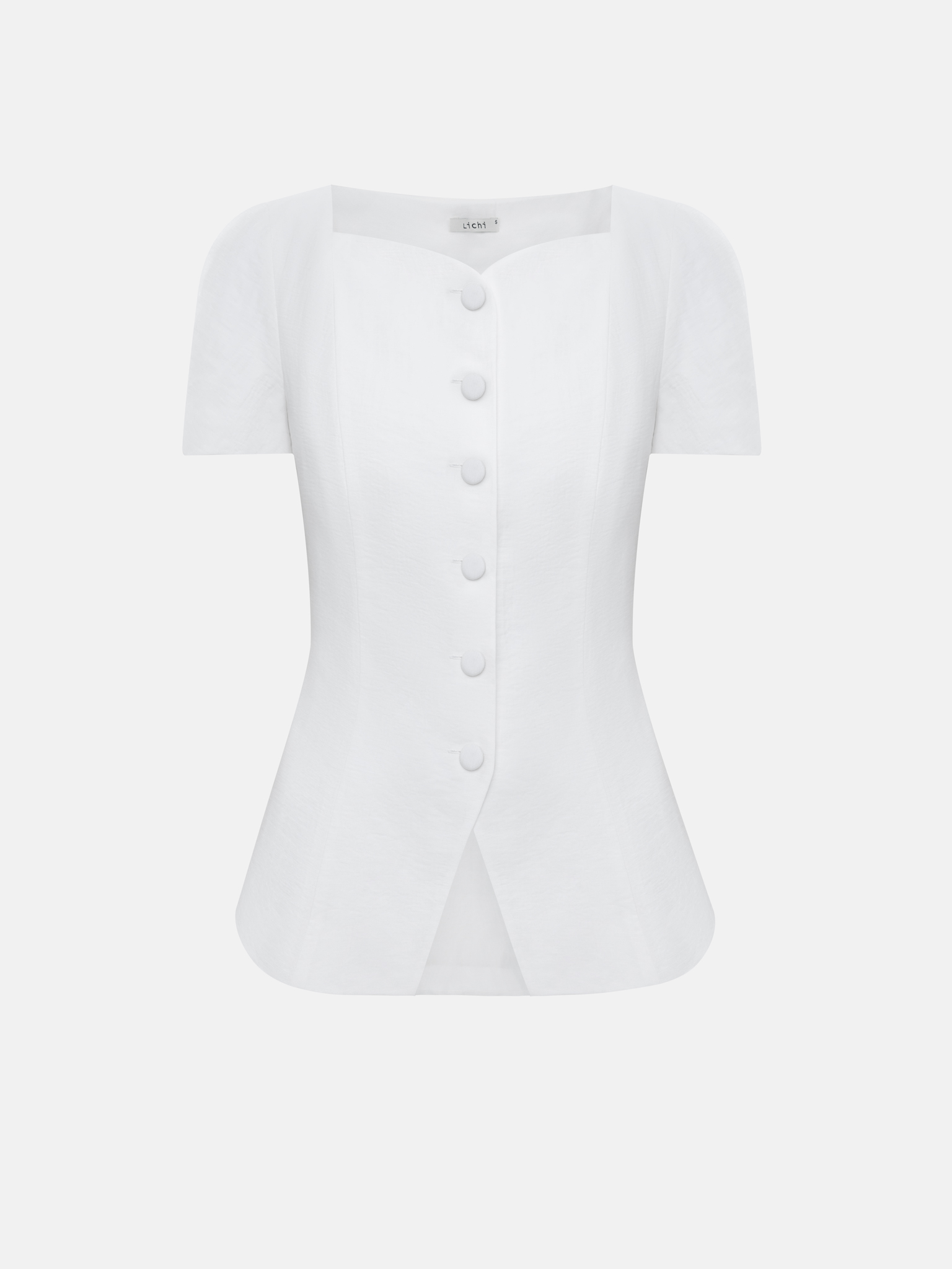 Tailliertes Viskose-Top mit kurzen Ärmeln und großen Knöpfen
