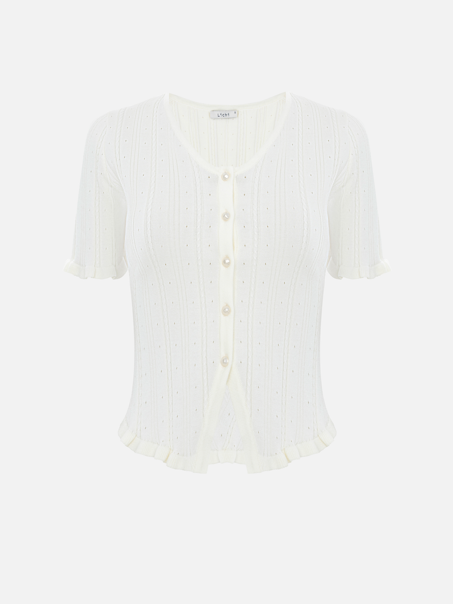 Блуза ажурной вязки с жемчужными пуговицами