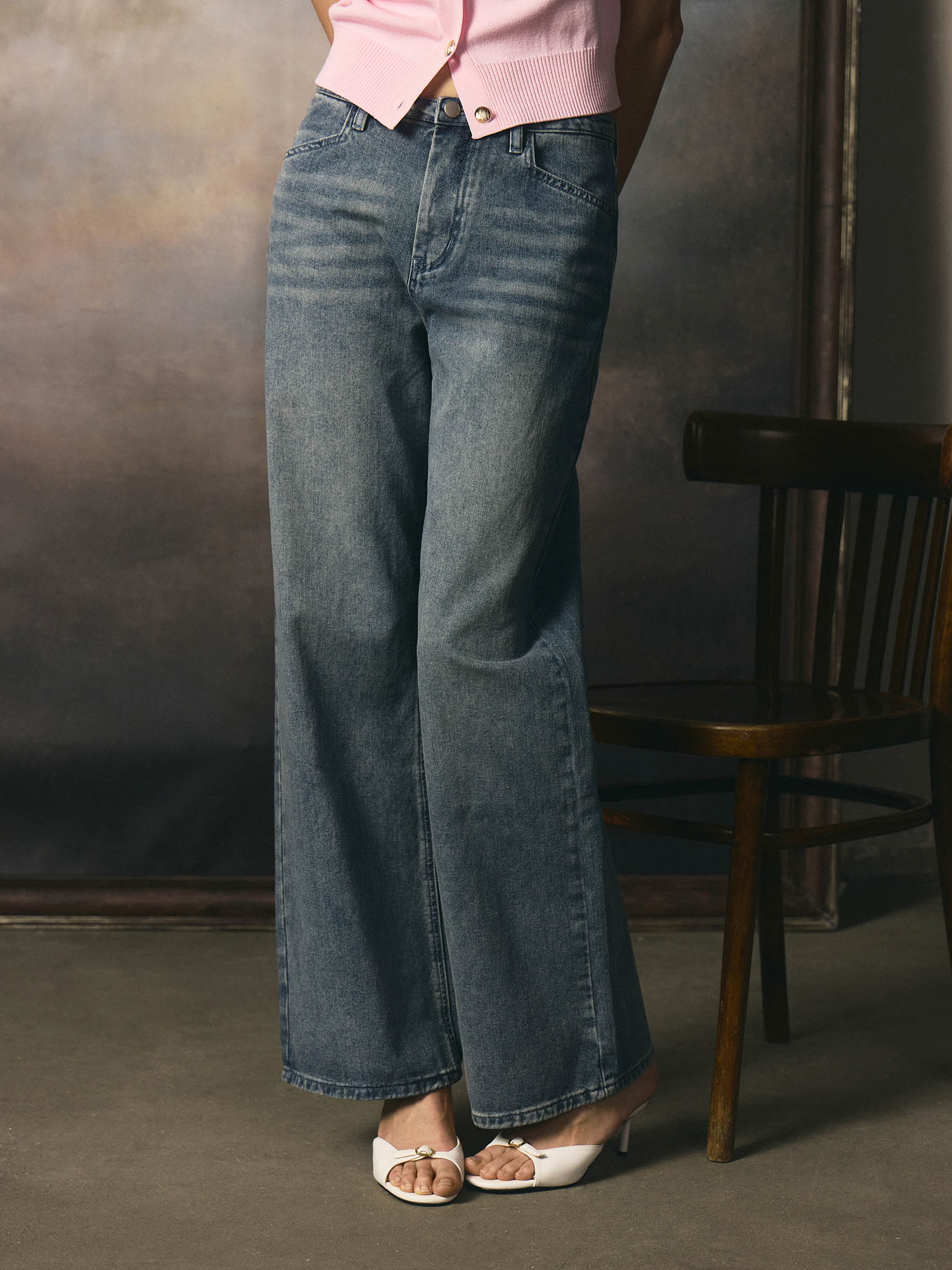 Джинсы свободного кроя из высветленного денима