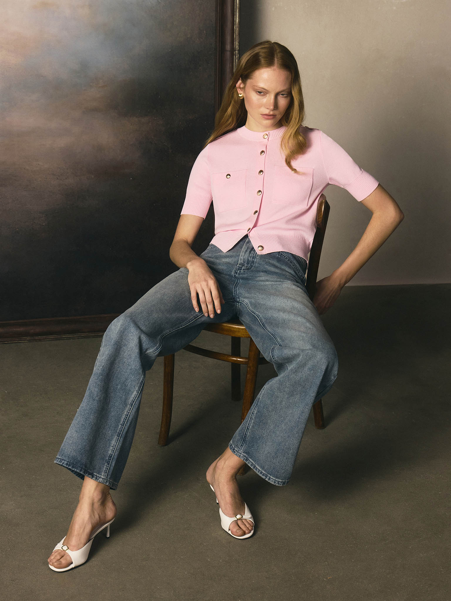 Джинсы свободного кроя из высветленного денима