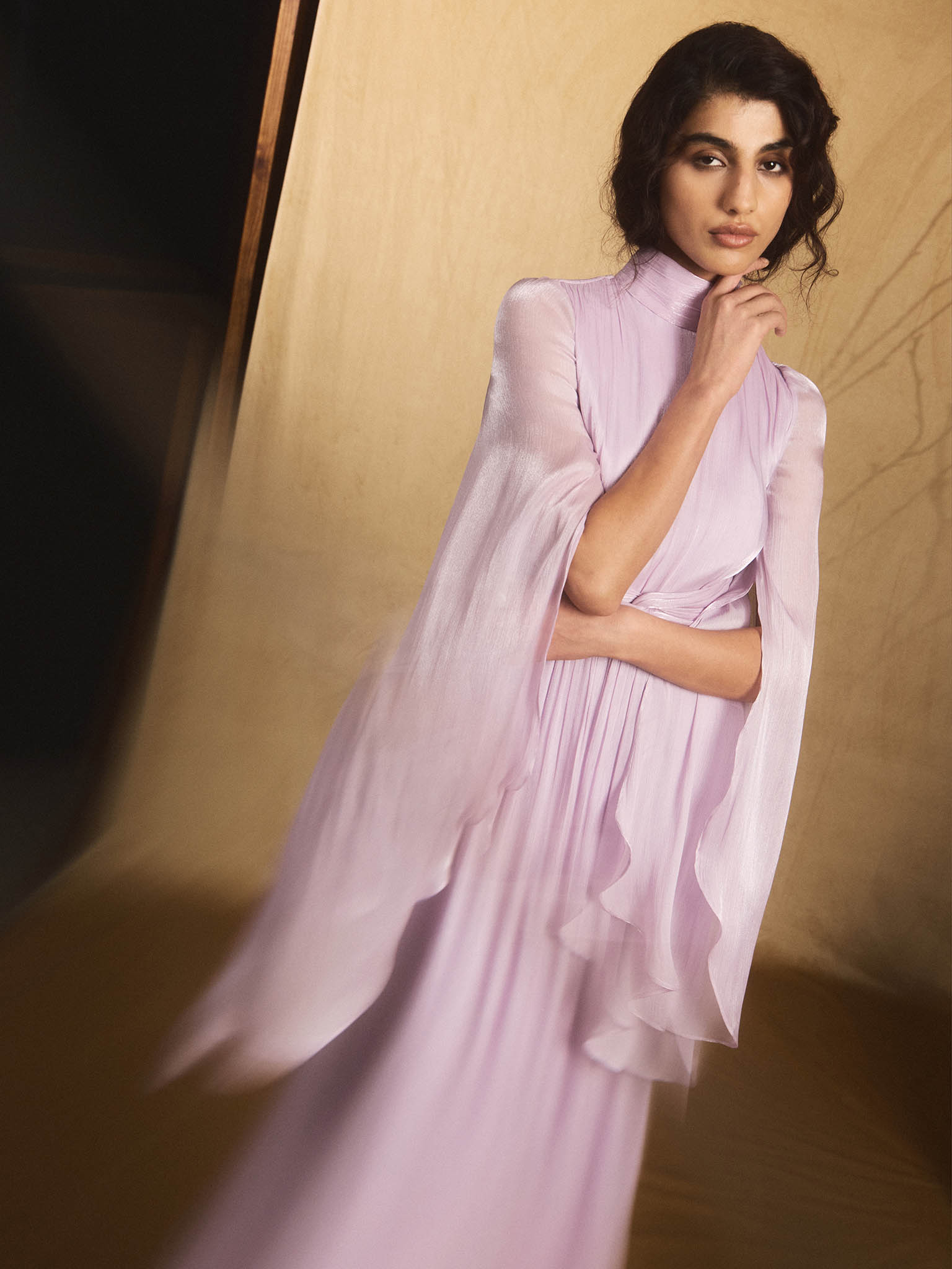 Metallic fabric maxi dress with light sleeves