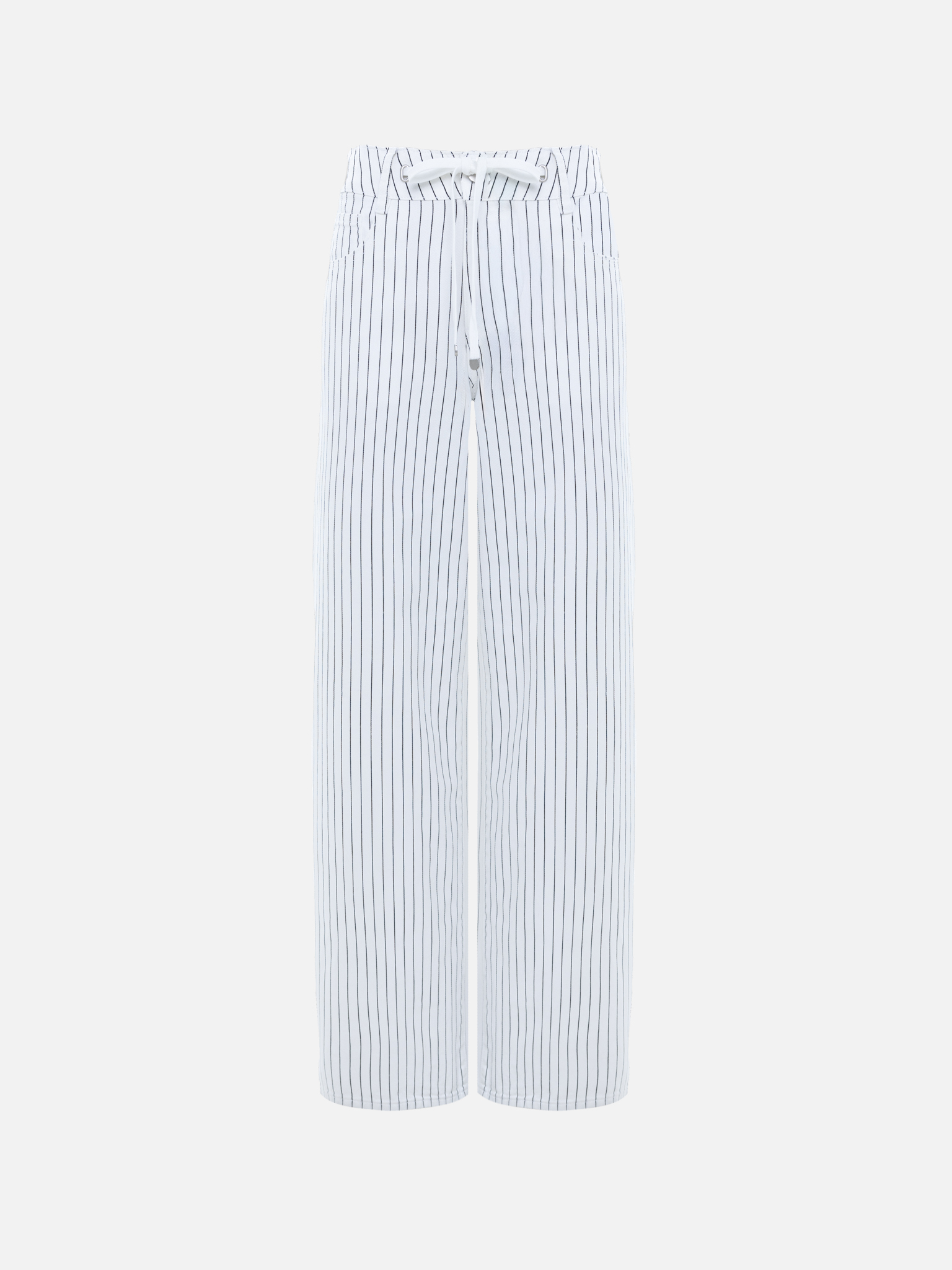 Свободные джинсы в полоску с завязками на талии