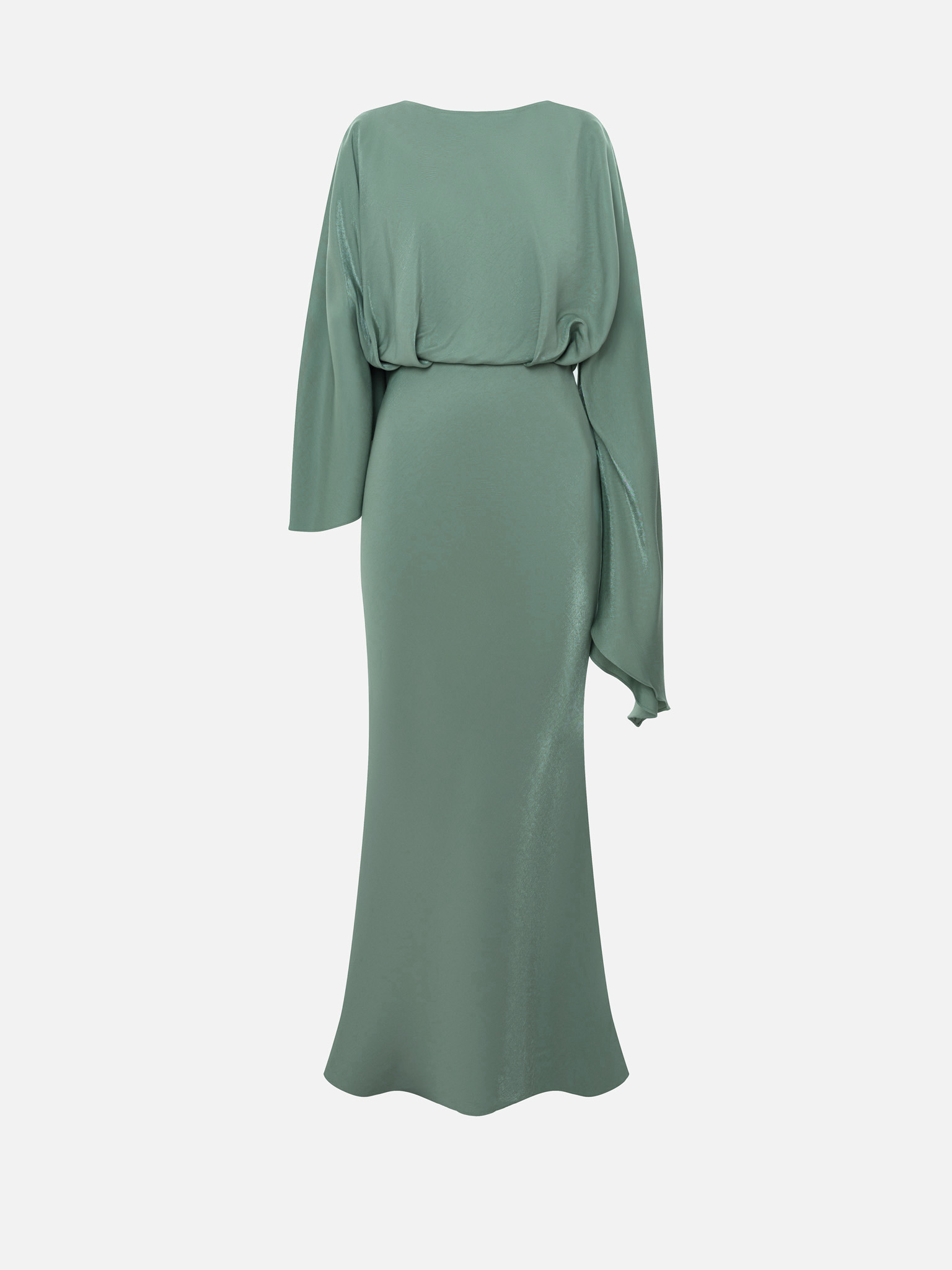 فستان ماكسي من الساتان بأكمام منفوخة