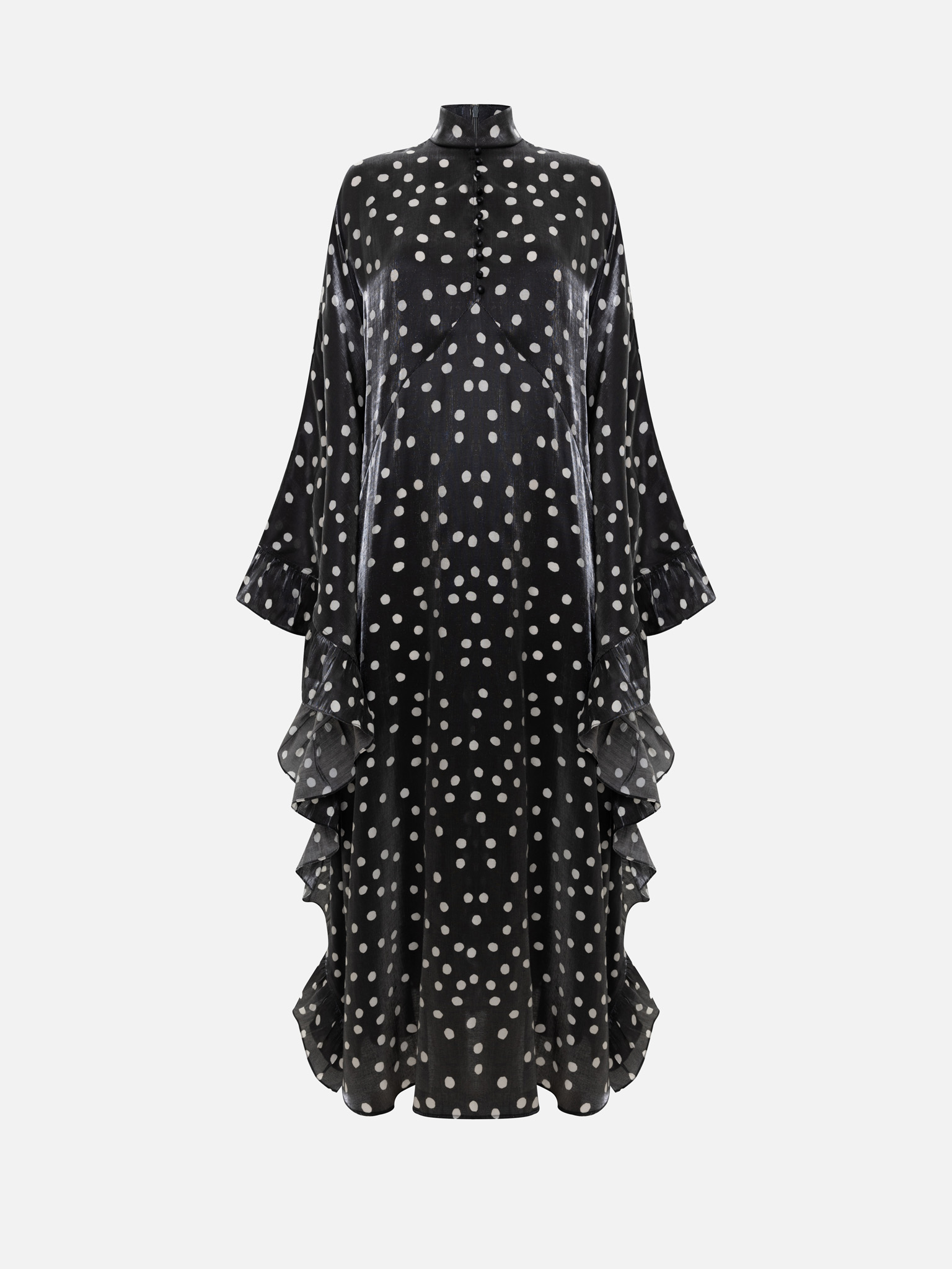 فستان ماكسي منقط بأكمام مكشكشة