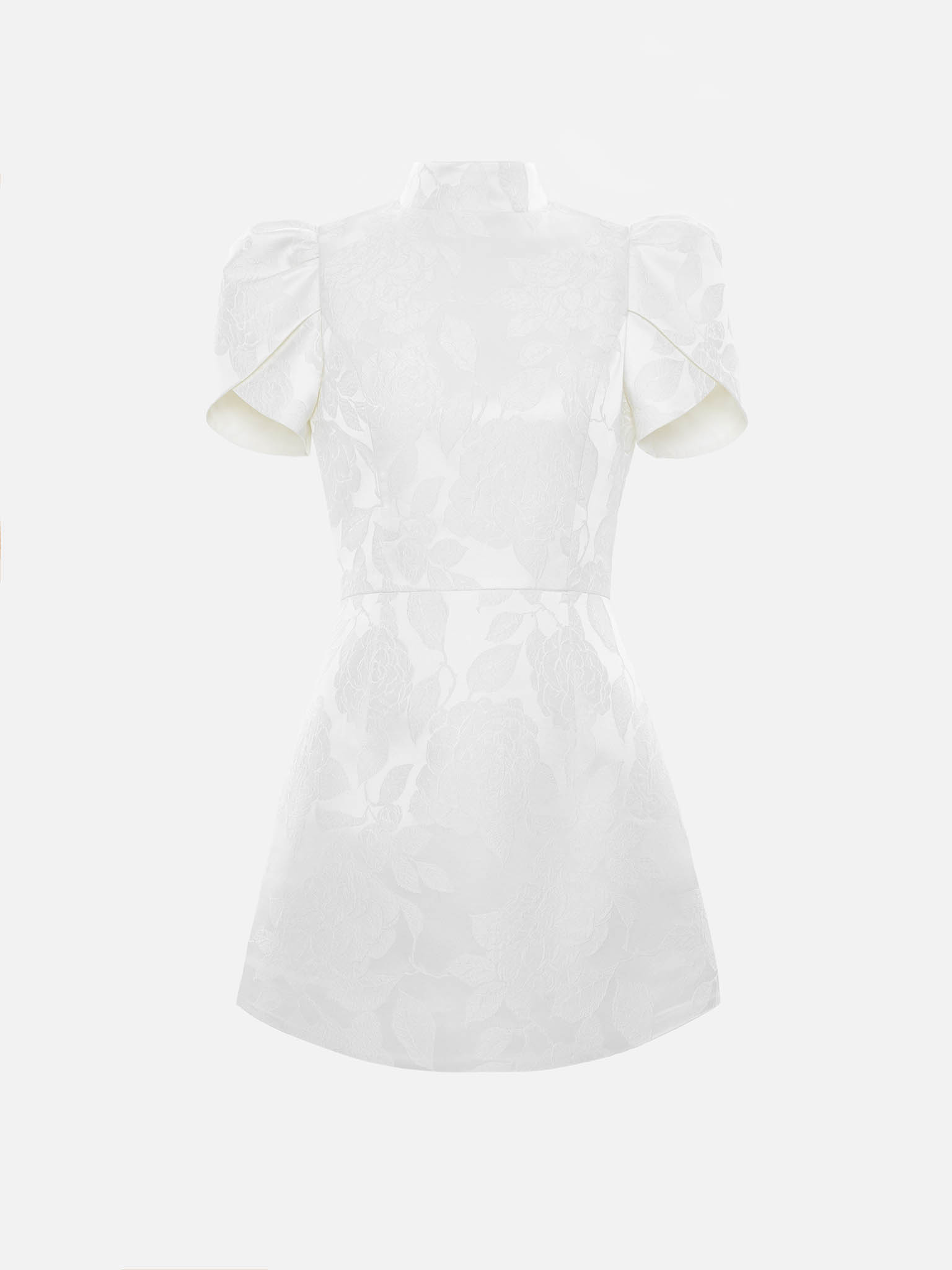 Приталенное платье мини с фактурным цветочным орнаментом