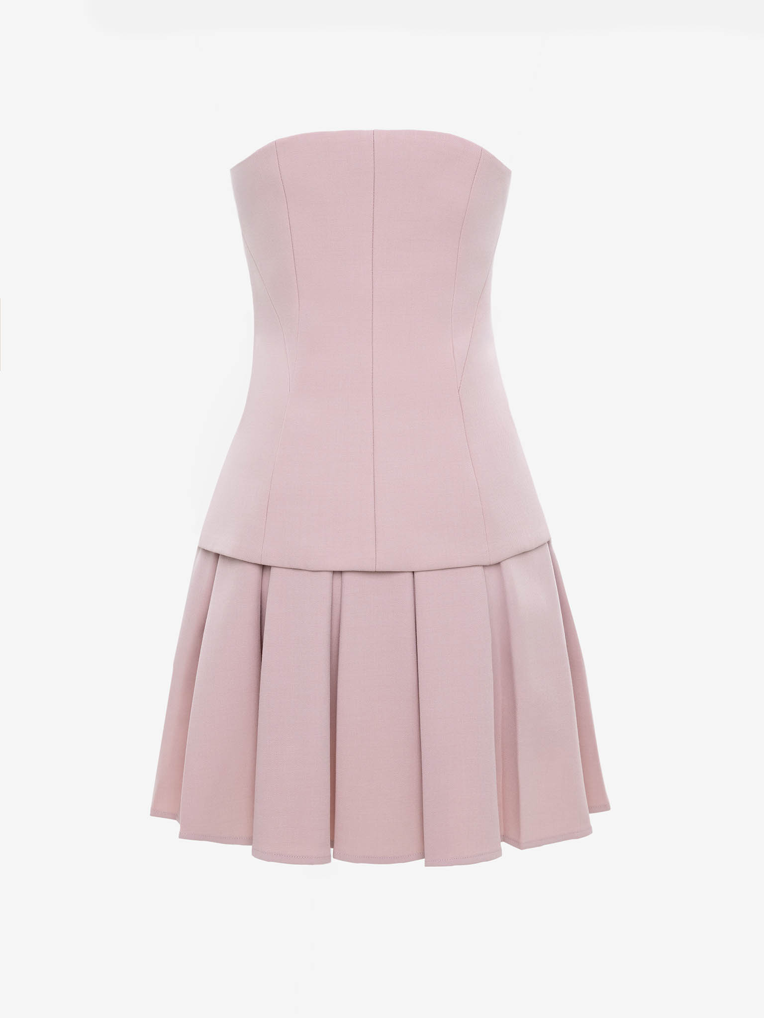 Open-shoulder mini dress with a pleated skirt