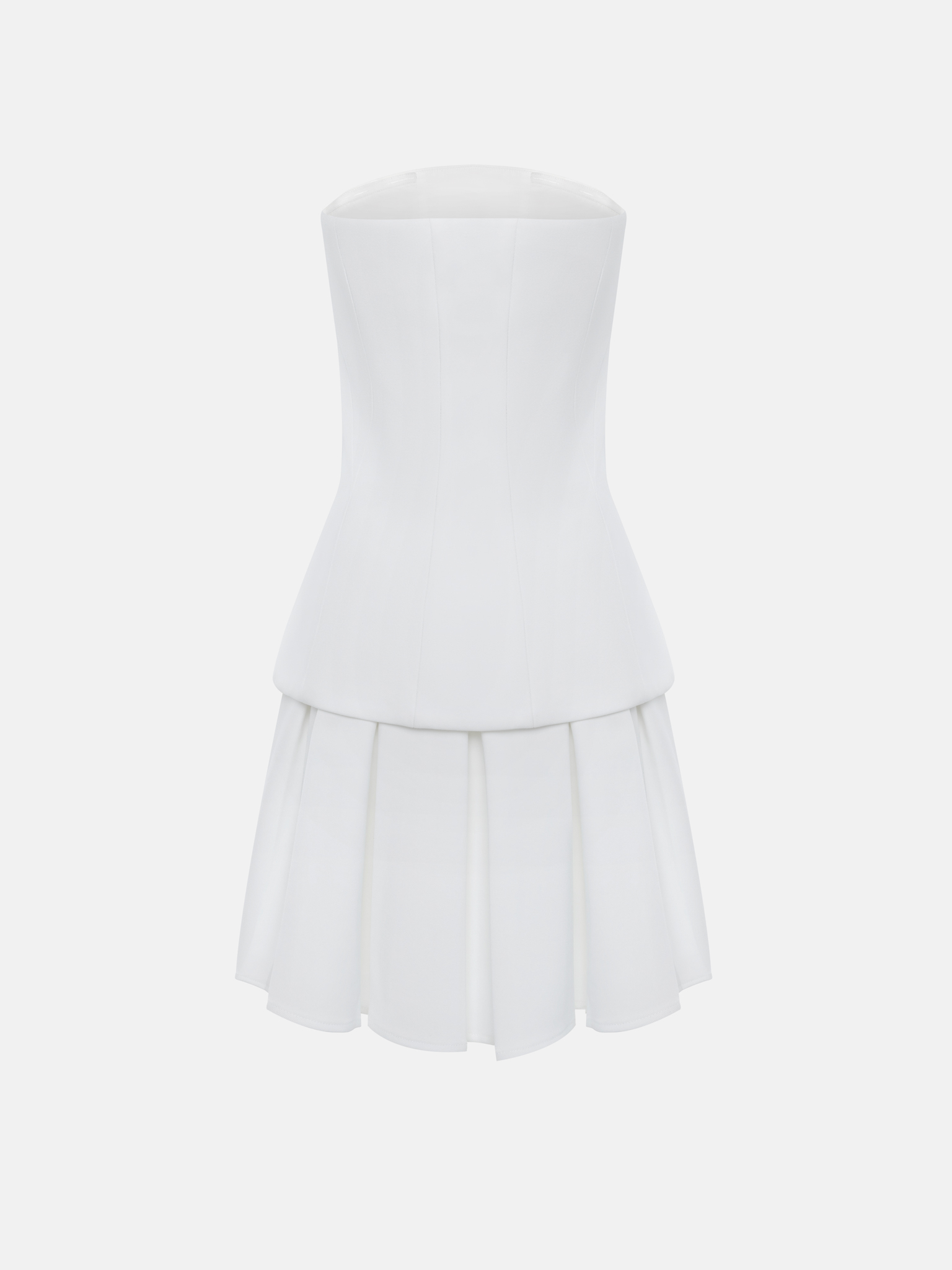 Open-shoulder mini dress with a pleated skirt