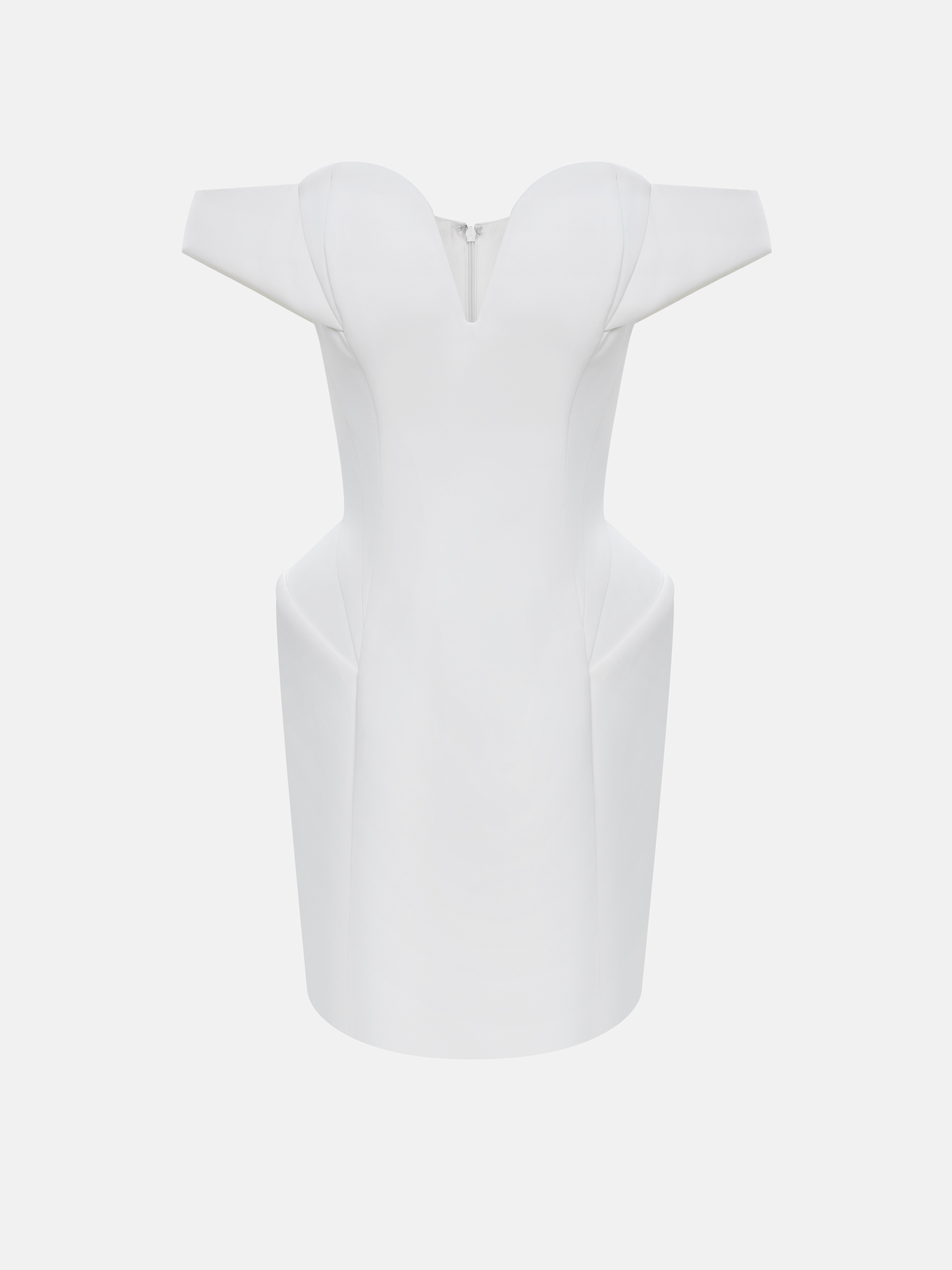 Complex-cut mini dress with open shoulders