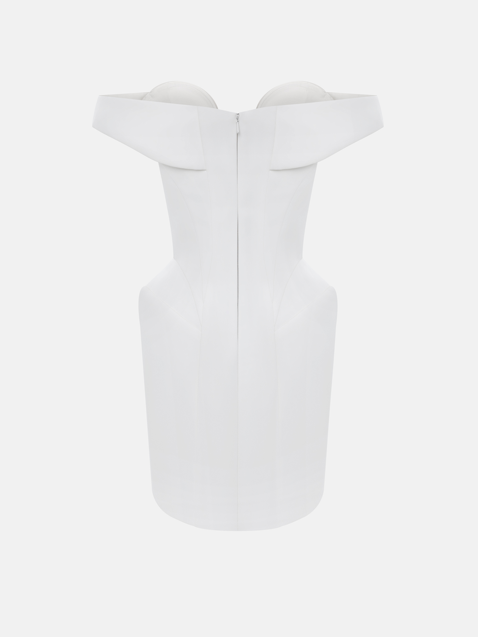Complex-cut mini dress with open shoulders