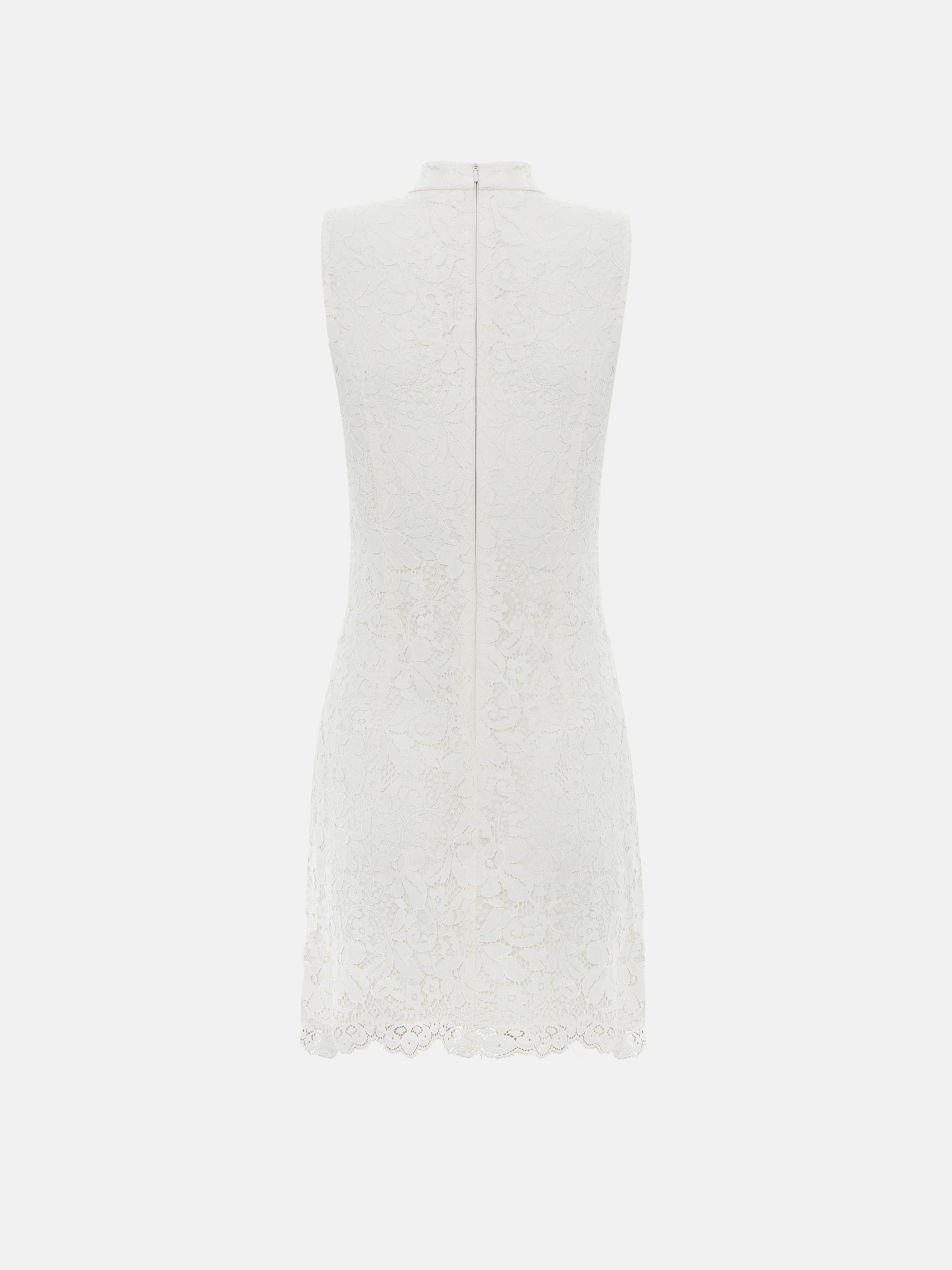 Guipure mini dress with a diagonal fastening on the bodice