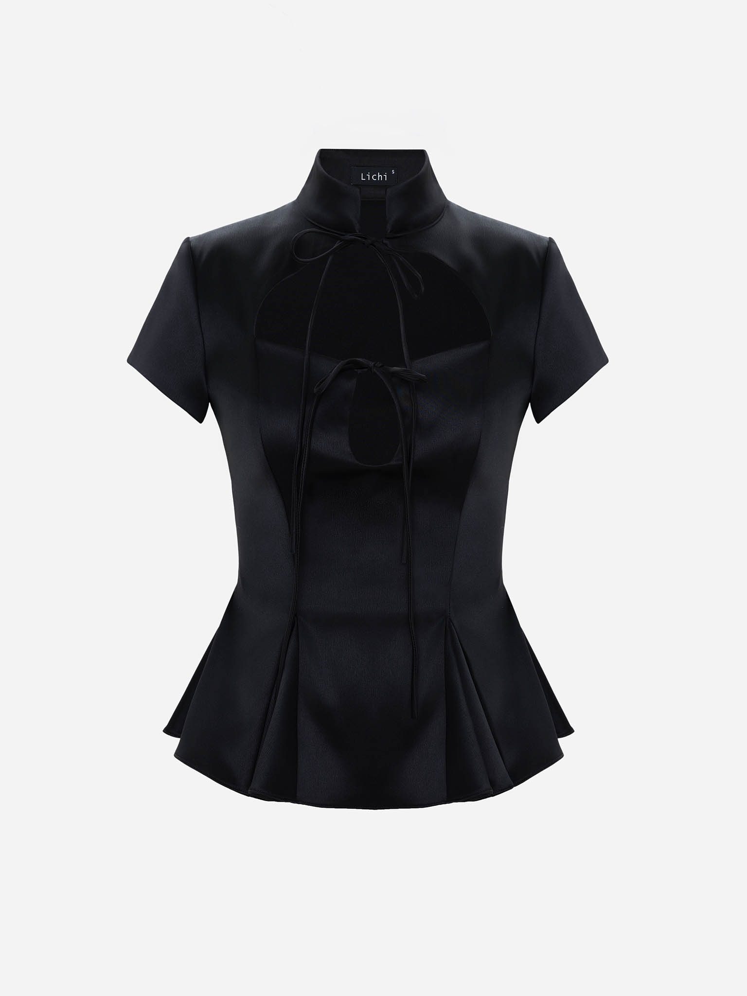 Блуза из гладкой ткани с баской и завязками в тон