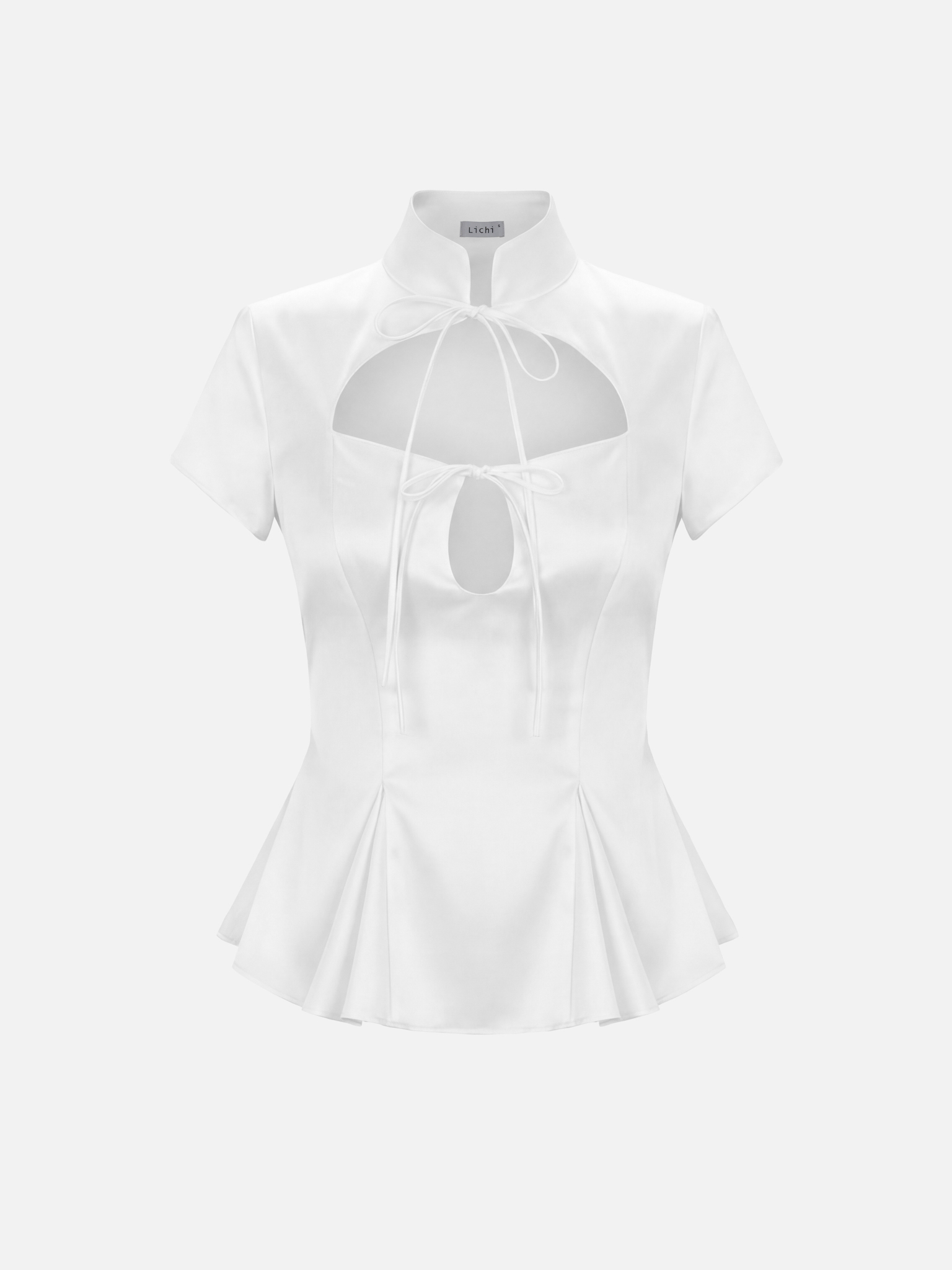 Блуза из гладкой ткани с баской и завязками в тон