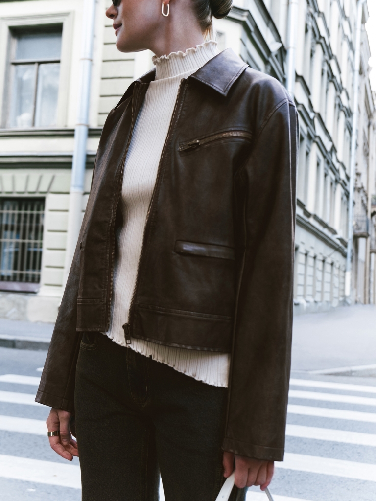 Worn-effect eco-leather jacket