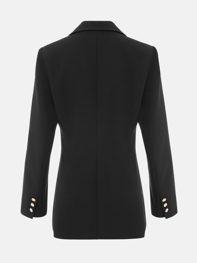 Fitted jacket with a brooch and contrasting buttons