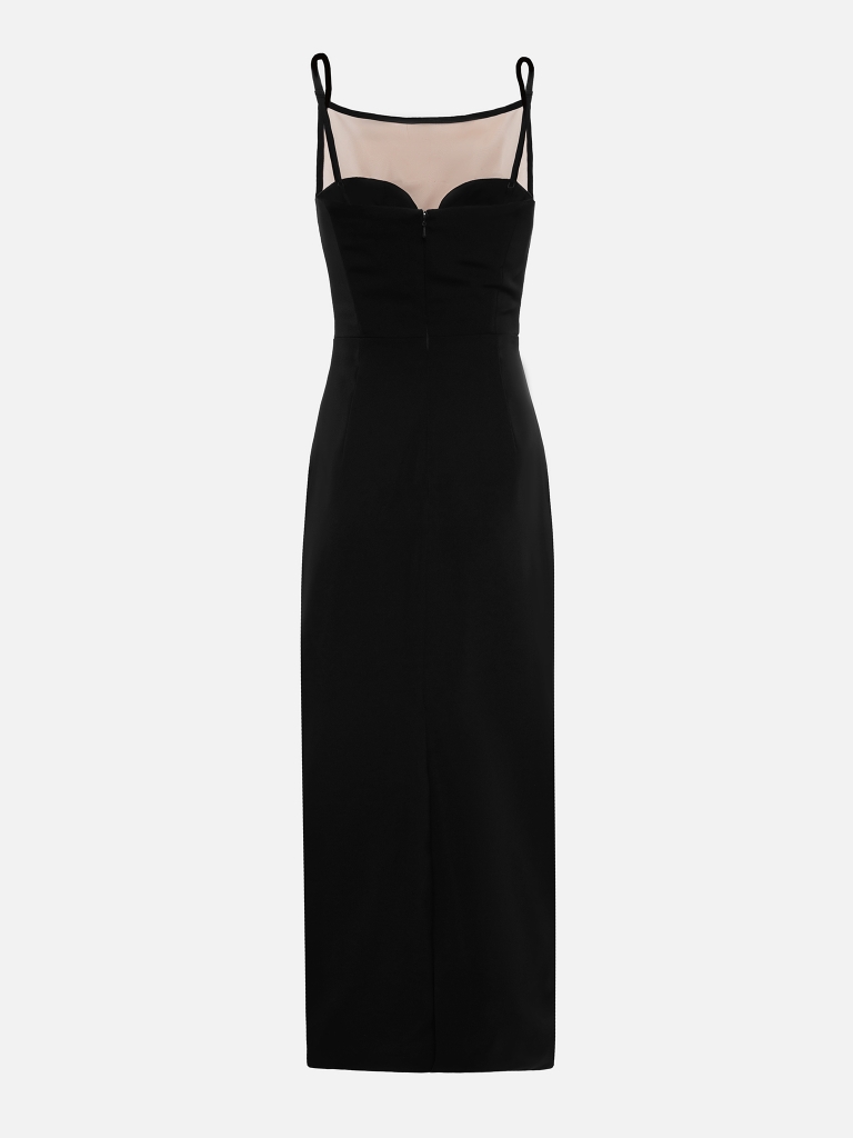 Midi dress with transparent insert on the bodice