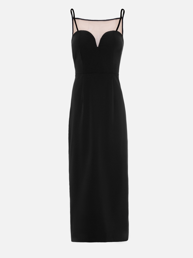 Midi dress with transparent insert on the bodice