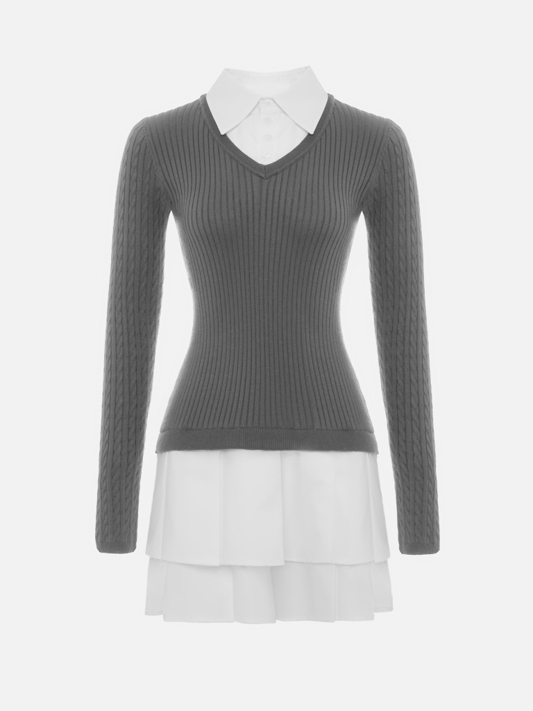 Double material mini dress with pleated skirt