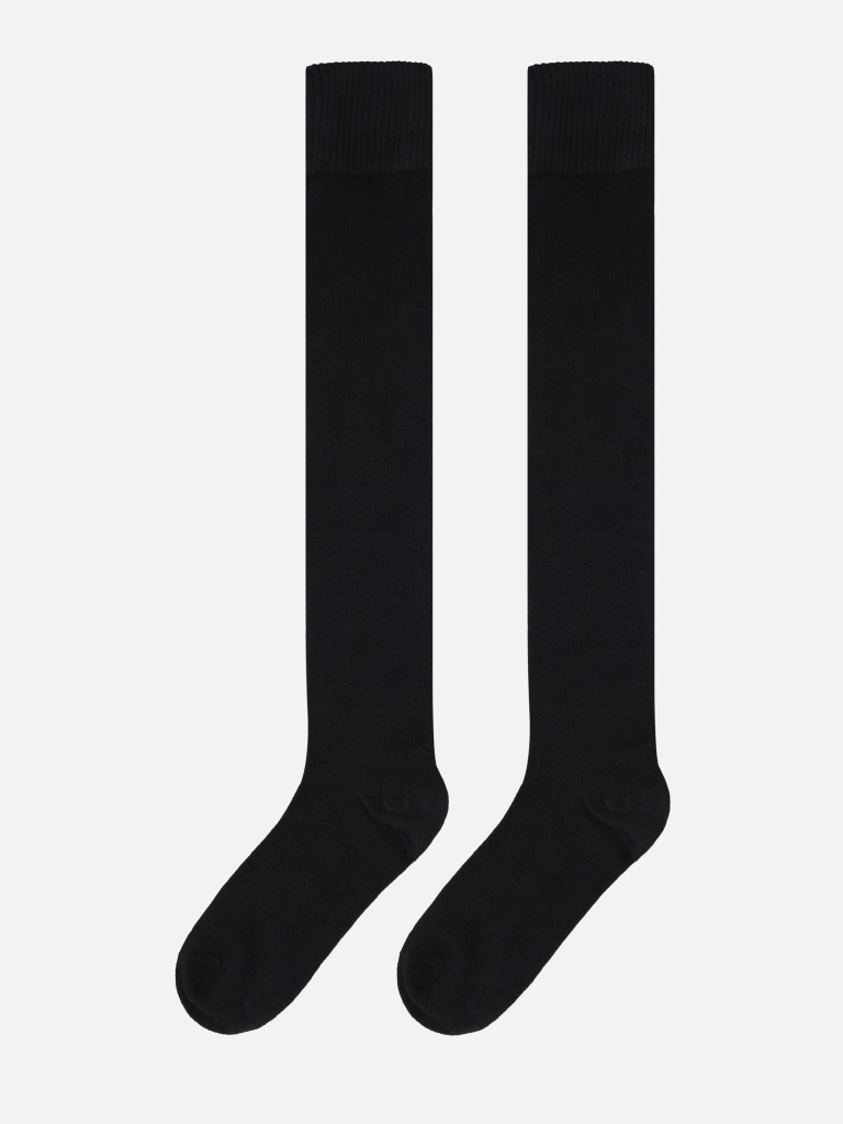 Knee-length socks with ribbed cuffs