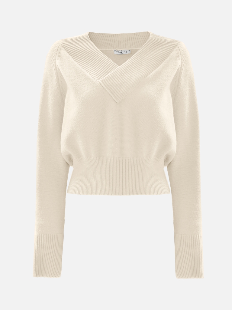 Cropped jumper with V-neckline and ribbed details