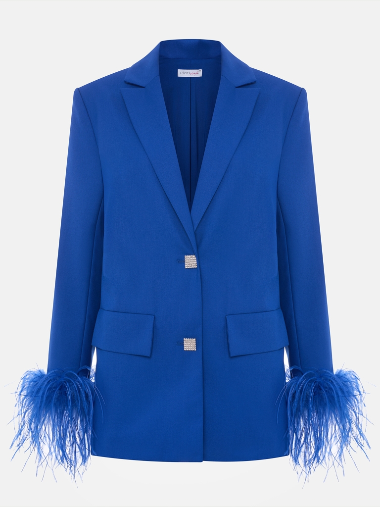 Einreihige Jacke mit Akzentknöpfen und Federn