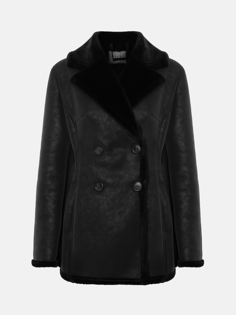 Double-breasted mini shearling coat
