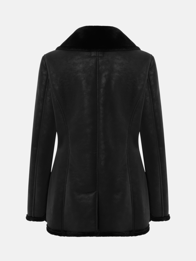 Double-breasted mini shearling coat