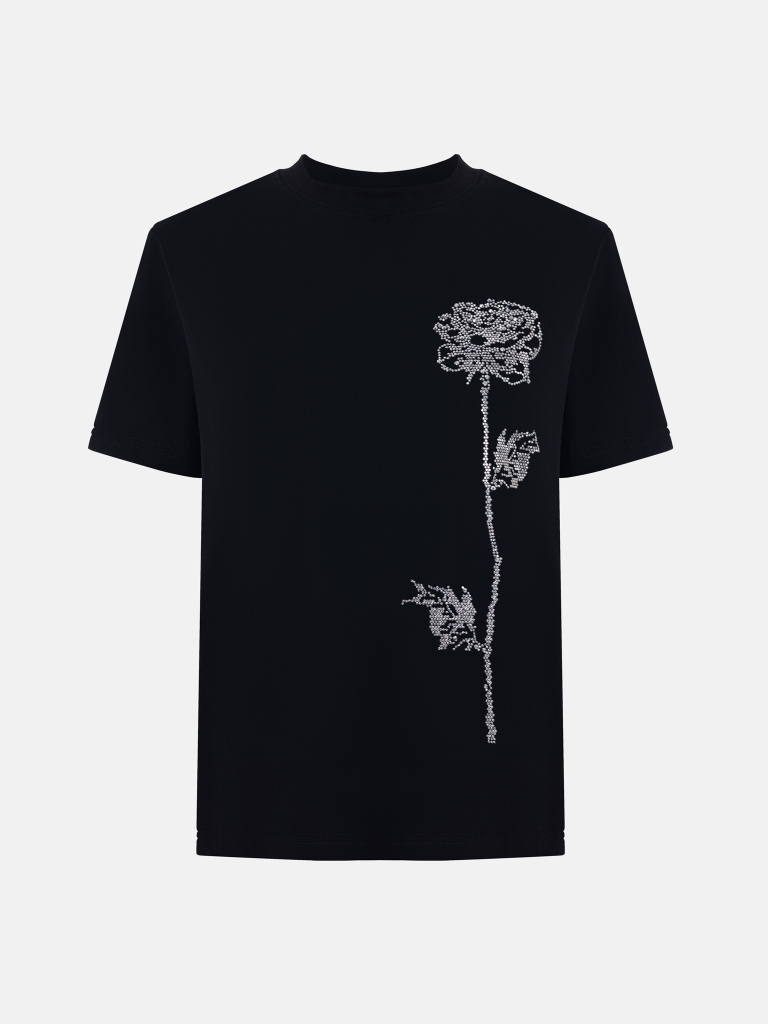 Straight T-shirt with rhinestone pattern