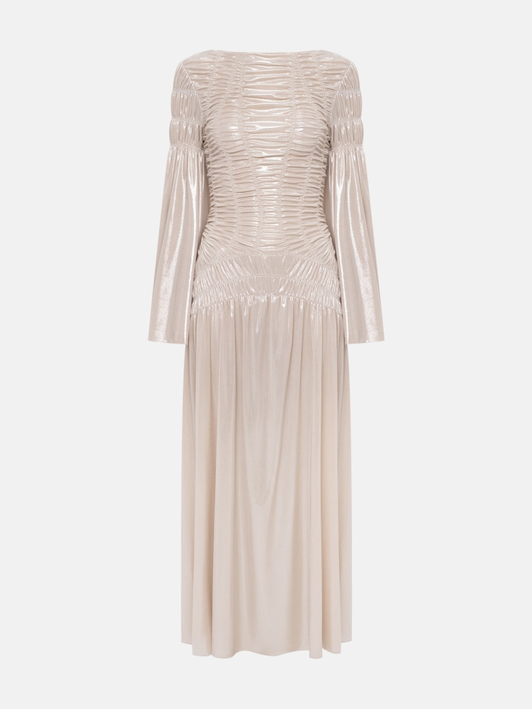 Metallisches Maxikleid mit Raffungen am Oberteil und den Schultern