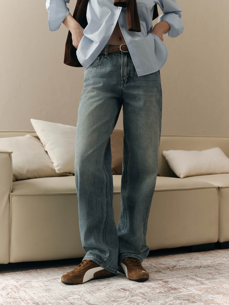 Джинсы свободного кроя из высветленного денима